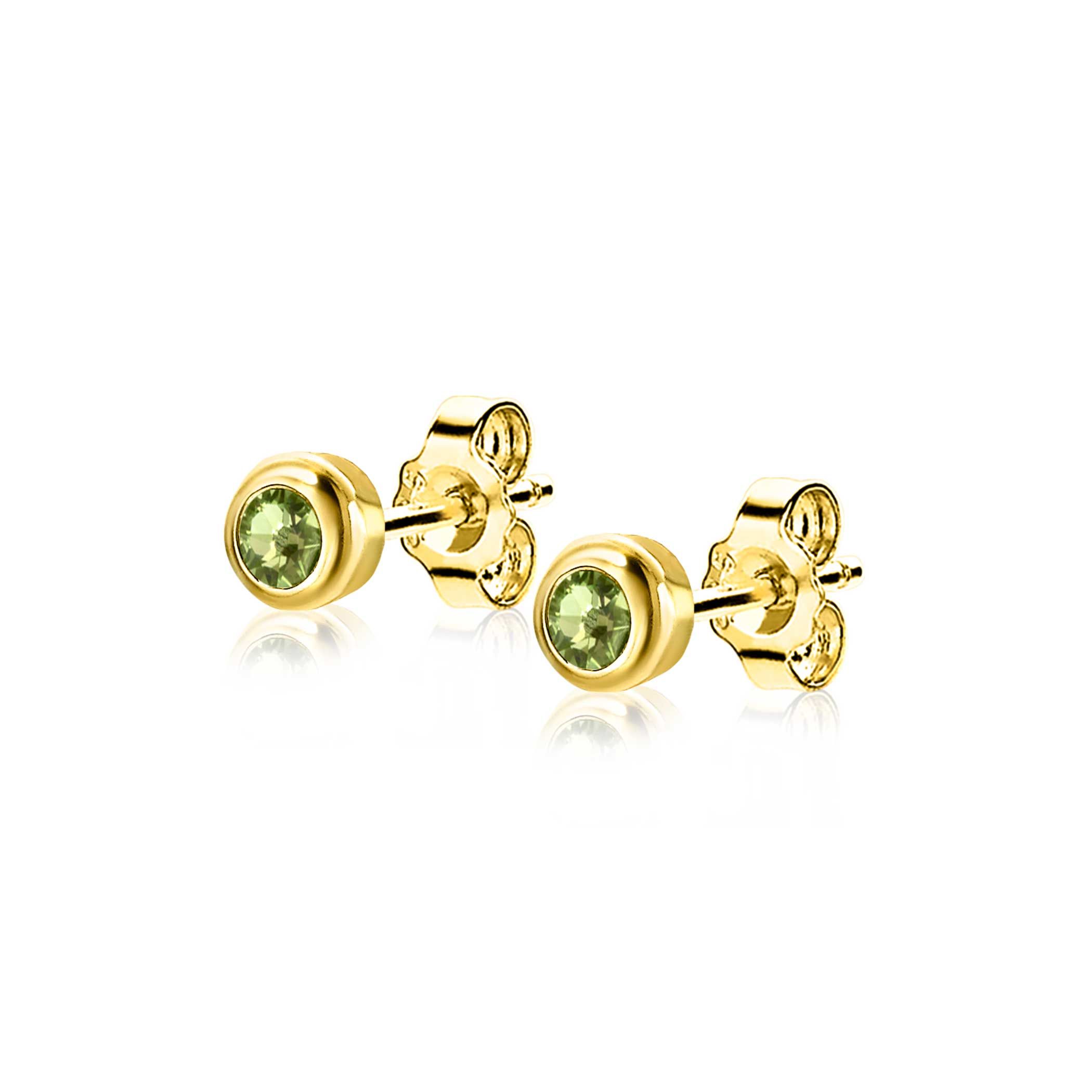 AUGUSTUS Stud Earrings 4mm Gold Plated with Birthstone Green Peridot Zirconia