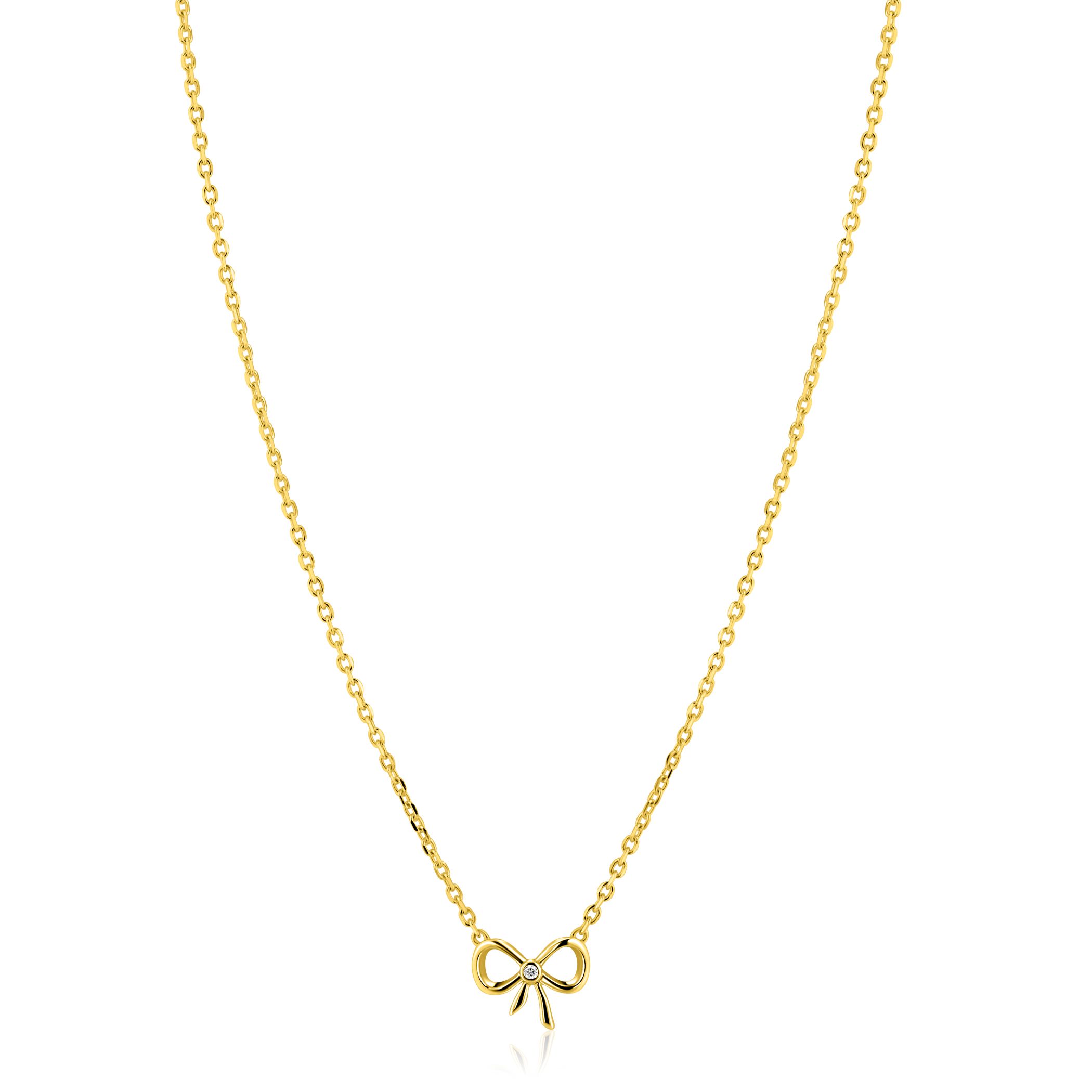 ZINZI zlv. collier geel verguld met strikje en zirconia