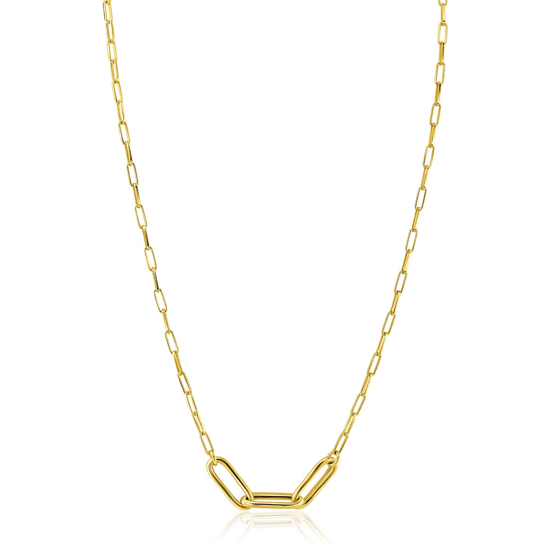 ZINZI Gold Plated Sterling Silver Chain Necklace with 3 Large Oval Chains 40-45cm ZIC2522