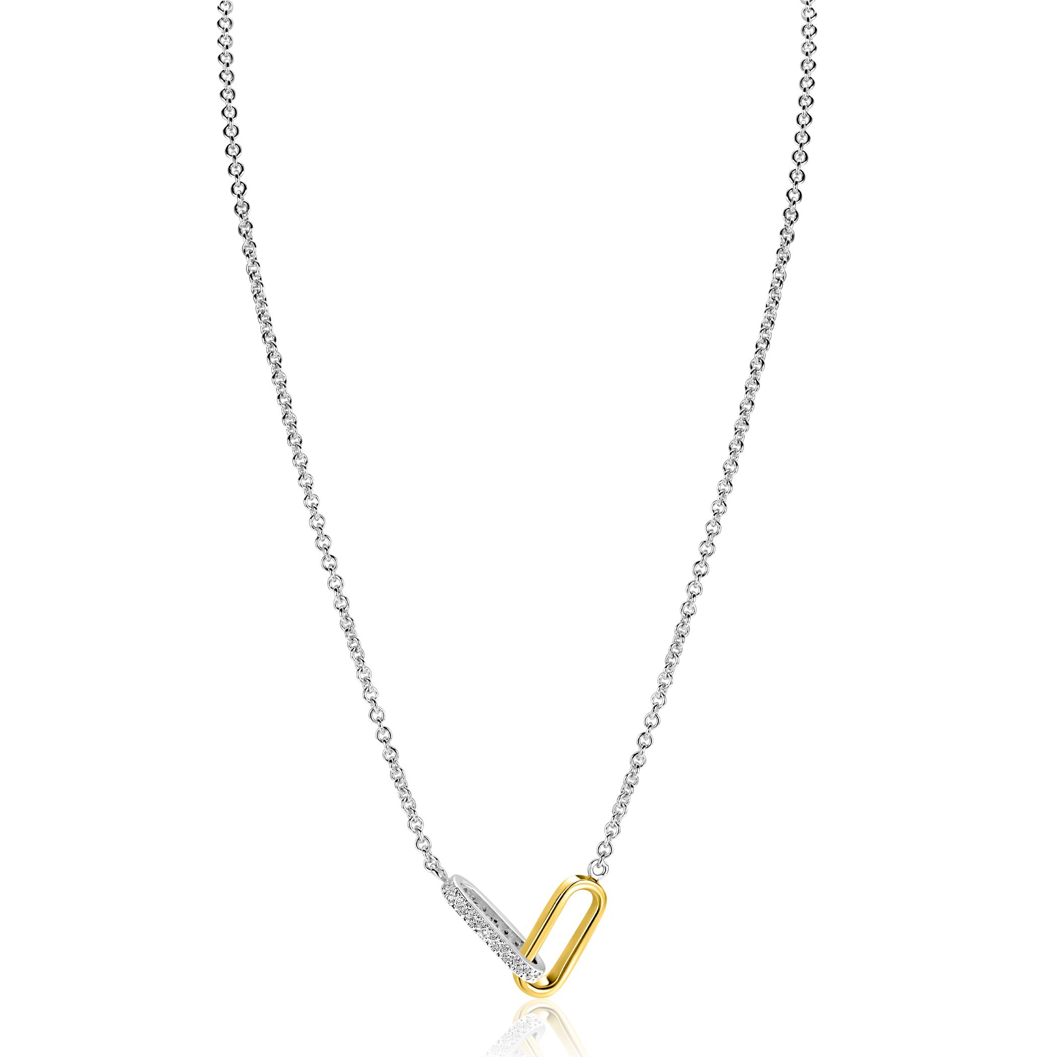 ZINZI zlv. collier bic. met verbonden schakels 1xzirc.