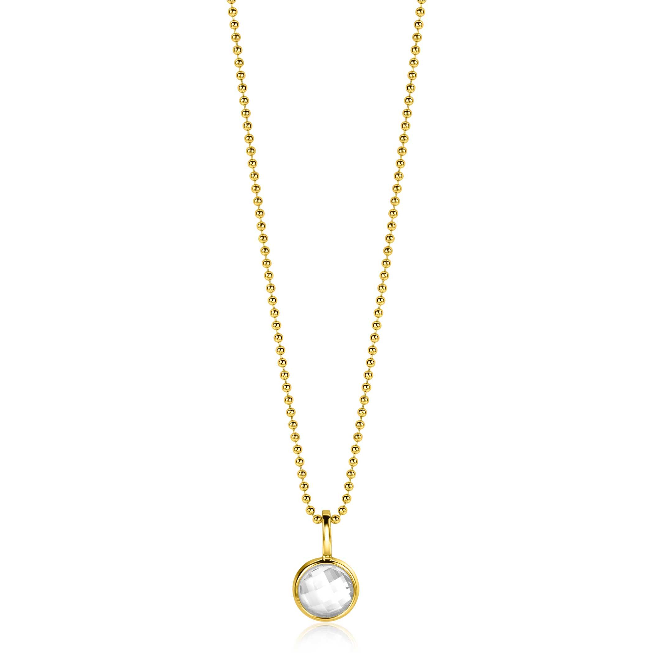 APRIL Pendant 8mm Gold Plated Birthstone Diamond White Zirconia (excl. necklace)