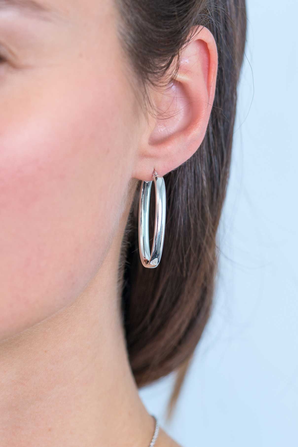 35mm ZINZI Sterling Silver Hoop Earrings Oval 35x4mm ZIO2164