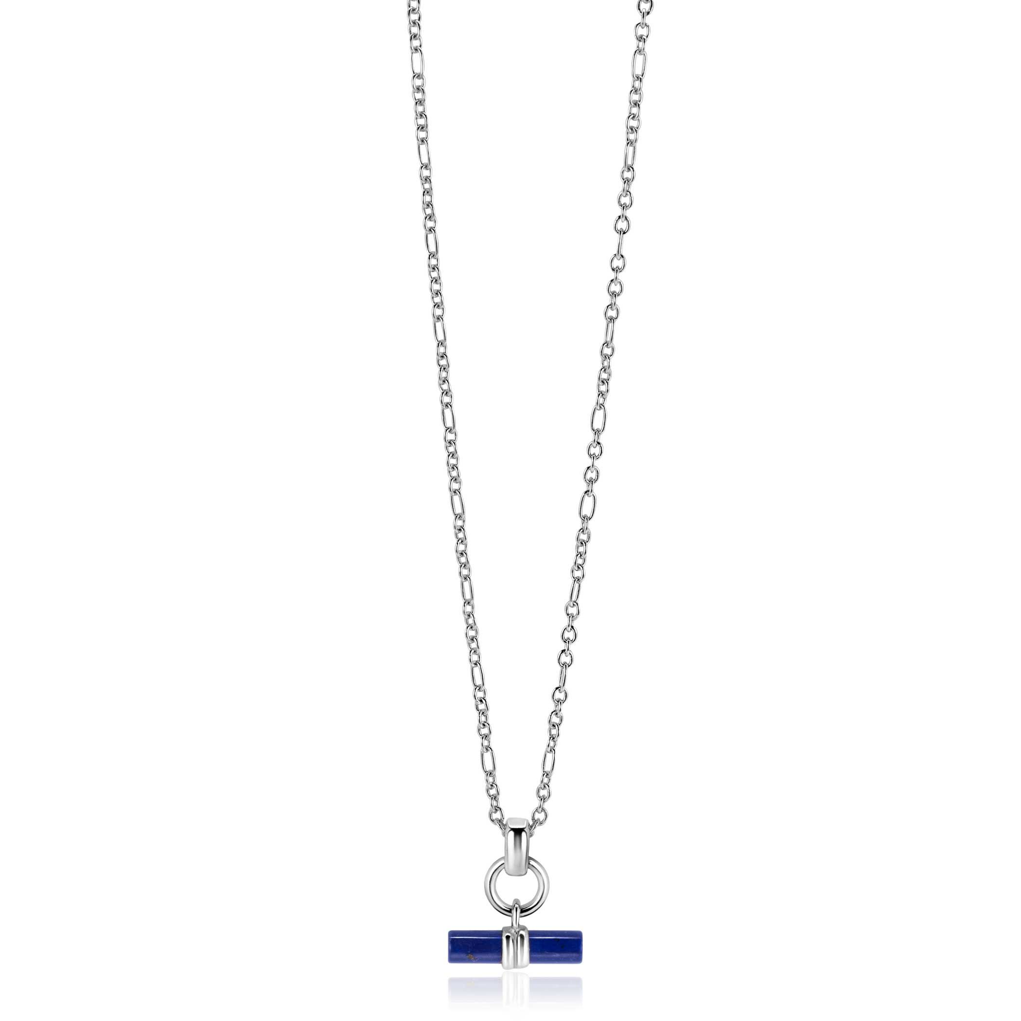 ZINZI Sterling Silver Necklace with Trendy Toggle Clasp Pendant in Lapis Lazuli 43-45cm ZIC2478