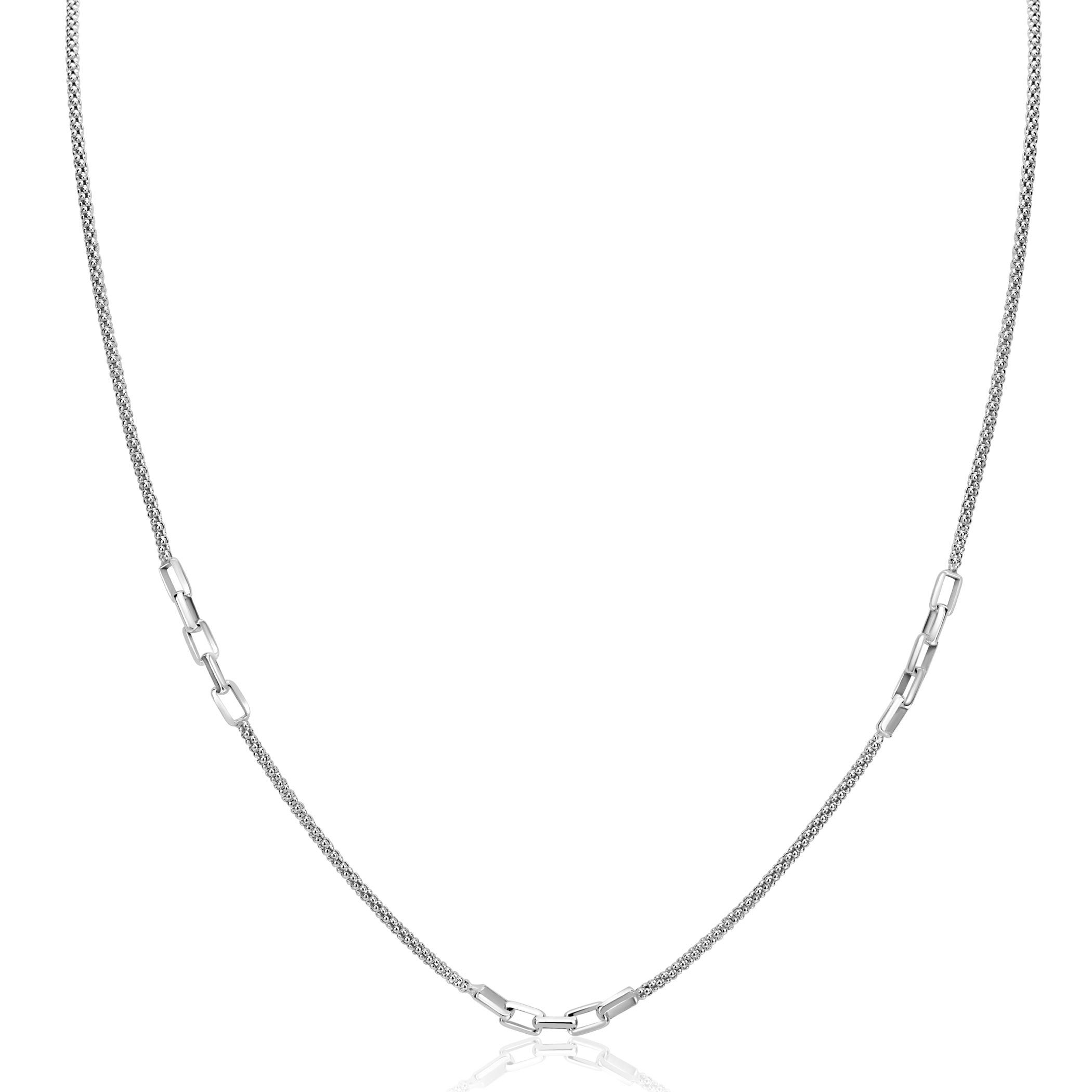 ZINZI zlv. collier popcorn en schakels 45-48cm