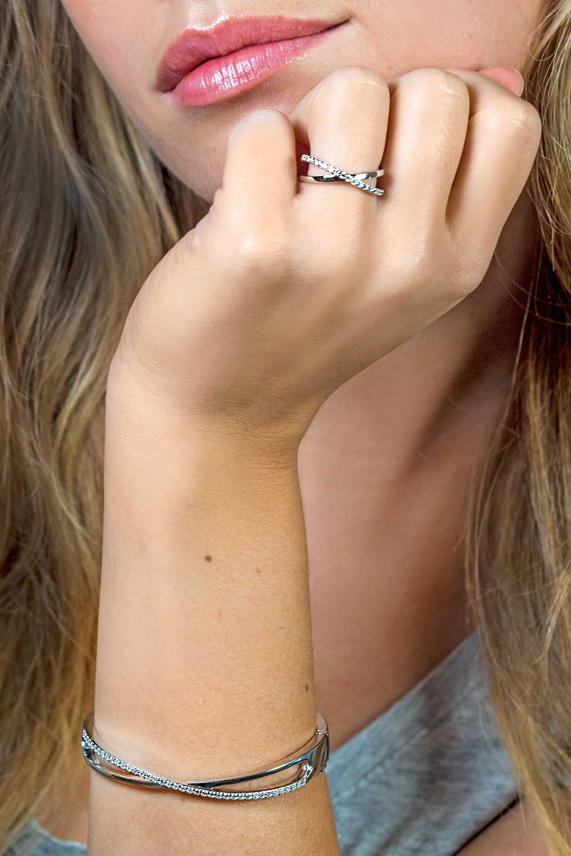 ZINZI Sterling Silver Crossover Ring Shiny White ZIR1569