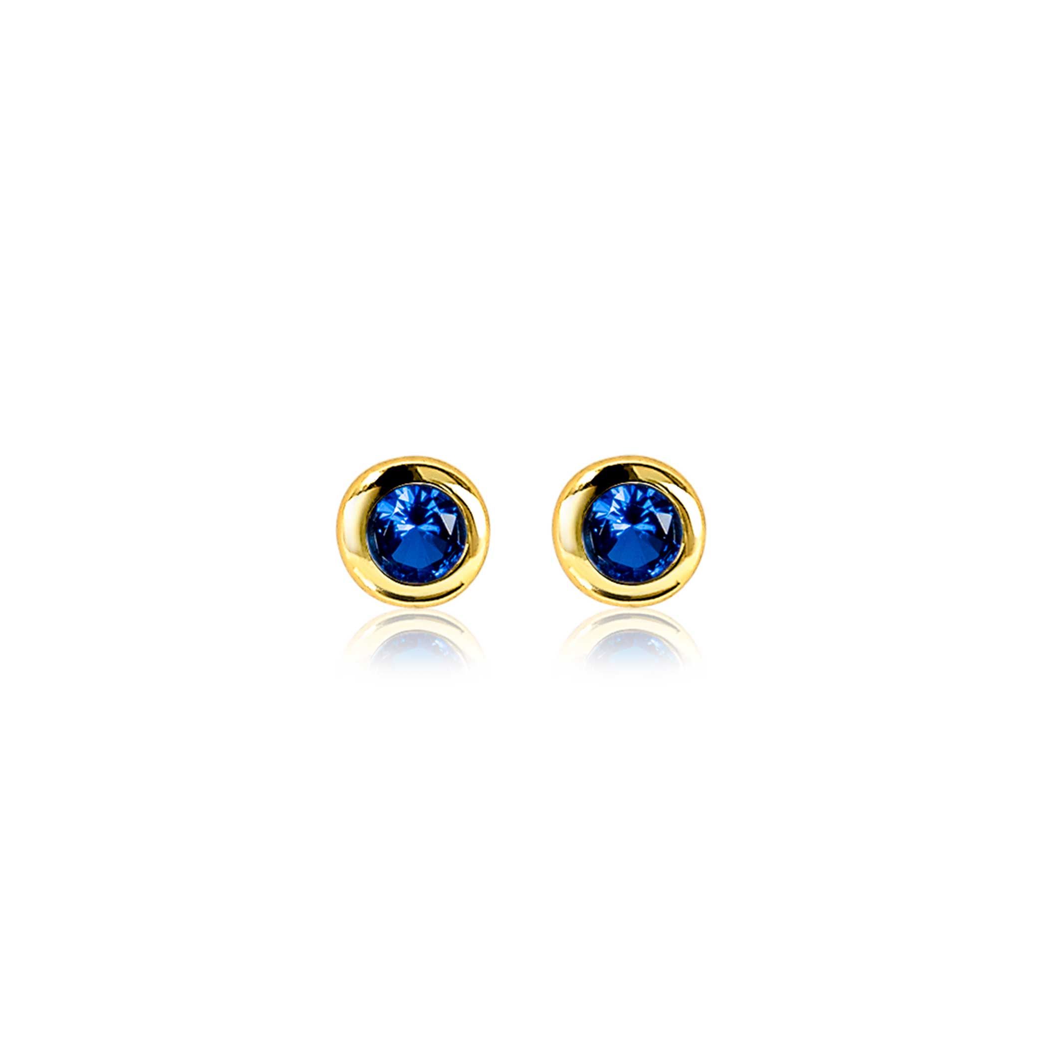 SEPTEMBER Stud Earrings 4mm Gold Plated with Birthstone Blue Sapphire Zirconia