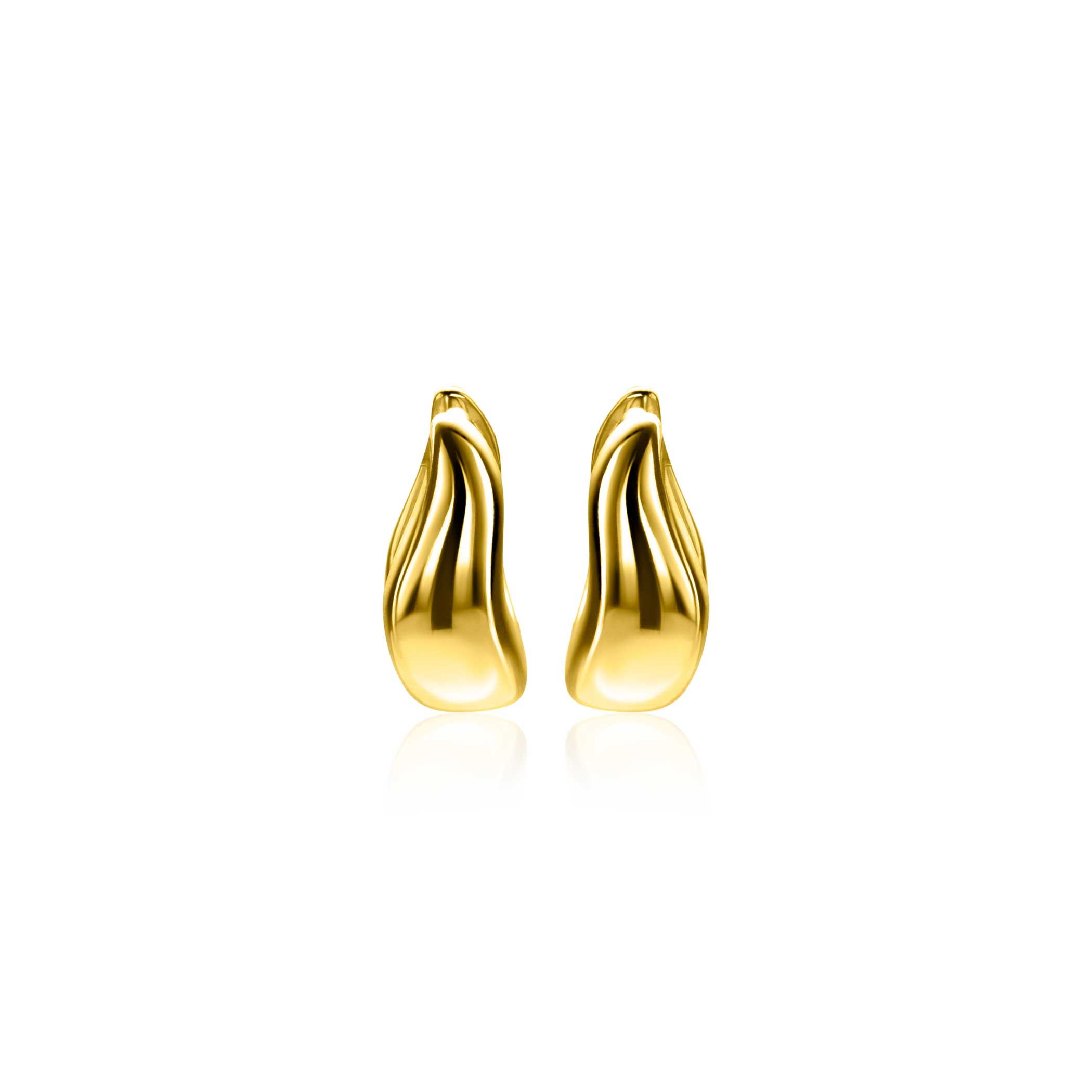 13mm ZINZI gold plated silver hoops organically shaped 5.5mm wide with luxury hinge closure ZIO2608G