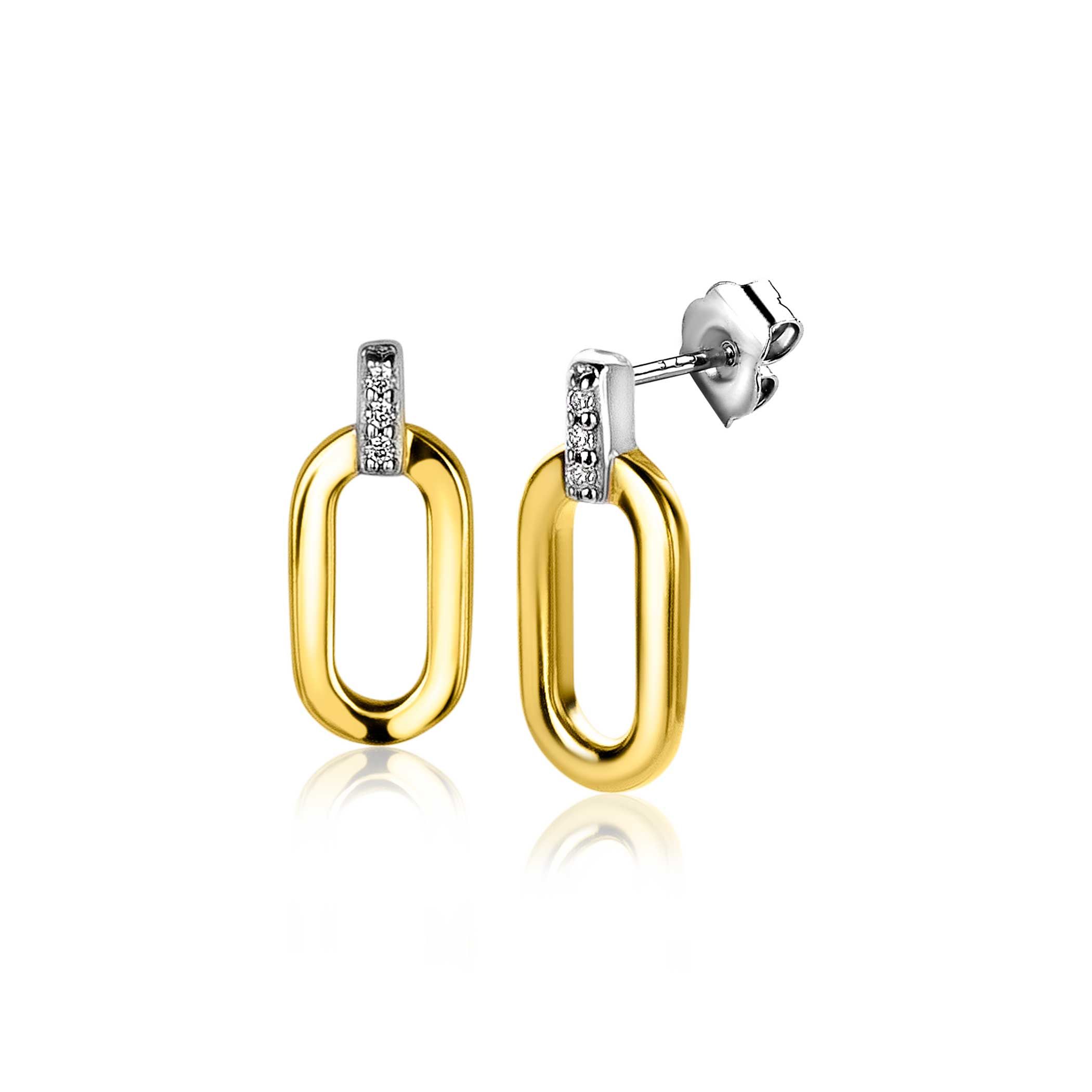 13mm ZINZI Gold Plated Sterling Silver Stud Earrings Oval White Zirconias ZIO2248