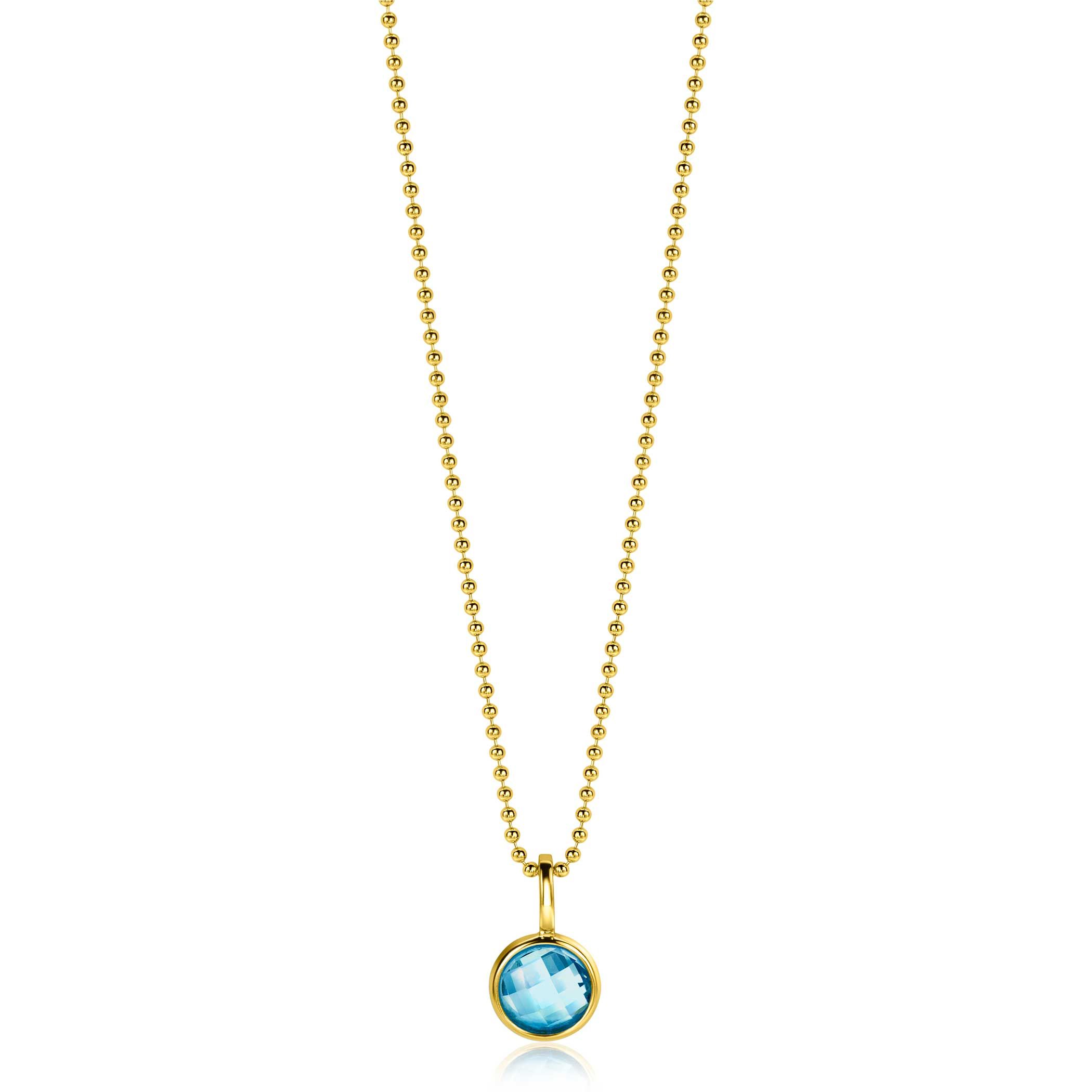 MARCH Pendant 8mm Gold Plated Birthstone Blue Aquamarine Zirconia (excl. necklace)