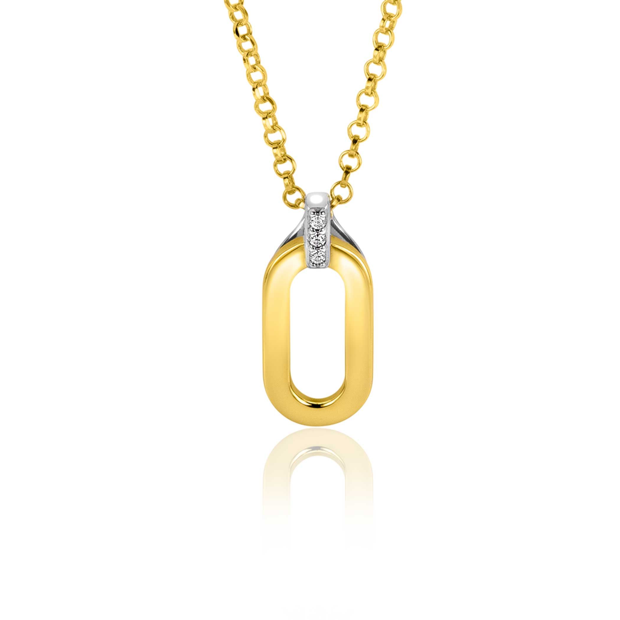 18mm ZINZI Gold Plated Sterling Silver Oval Bicolor Pendant White Zirconias ZIH2248 (excl. necklace)