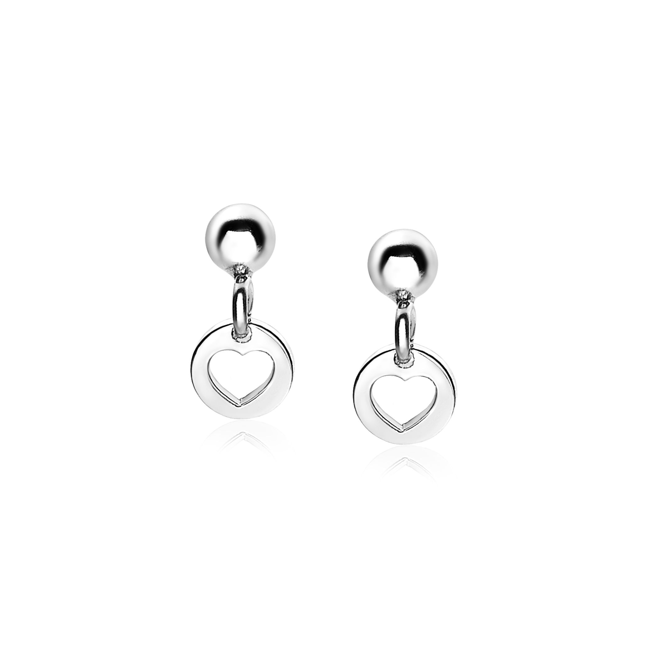 ZINZI Sterling Silver Stud Earrings Small Dangling Coin with Heart ZIO1650