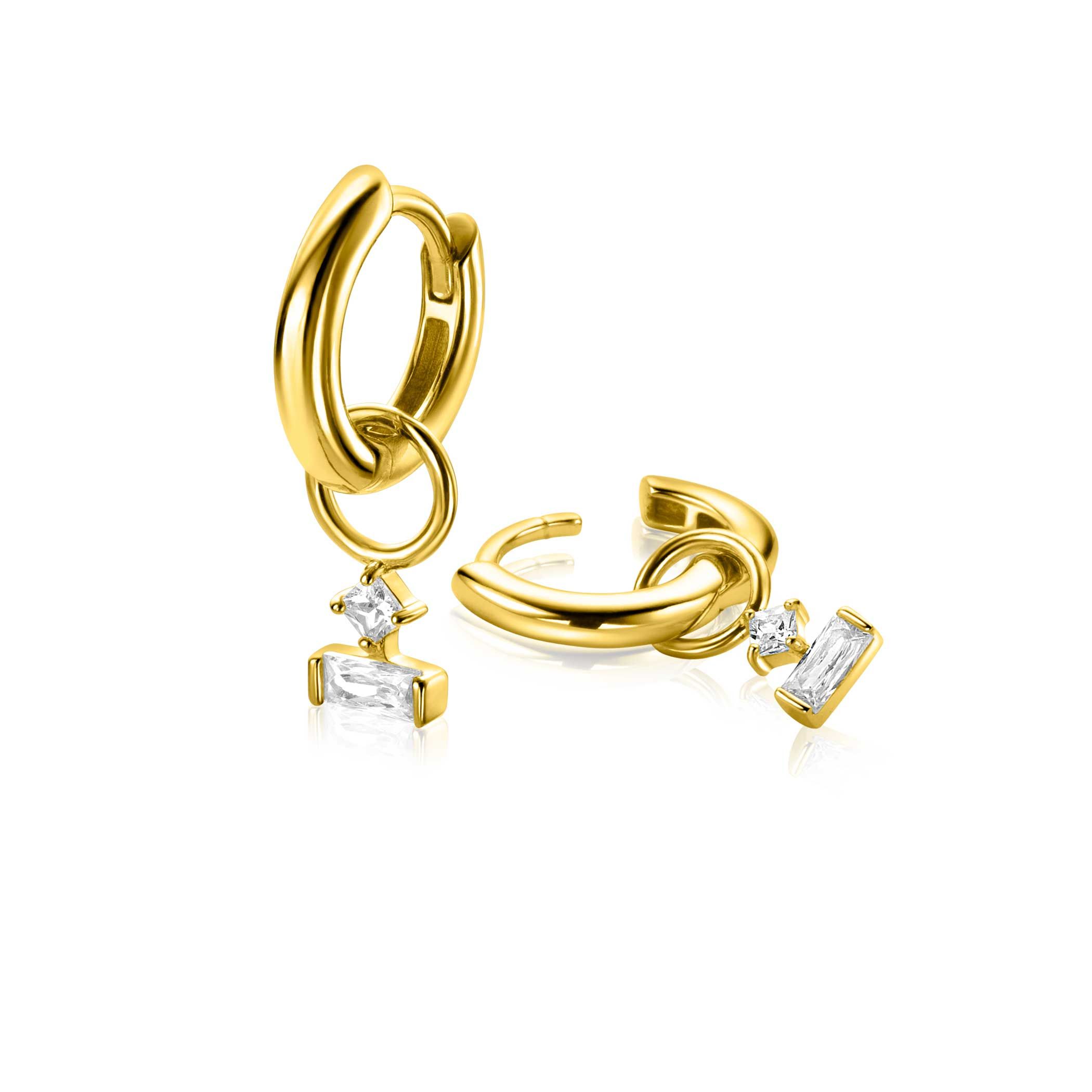 5mm ZINZI gold-plated silver earring pendants with two white zirconia stones in trendy shapes, ZICH-BF117Y (without hoops)