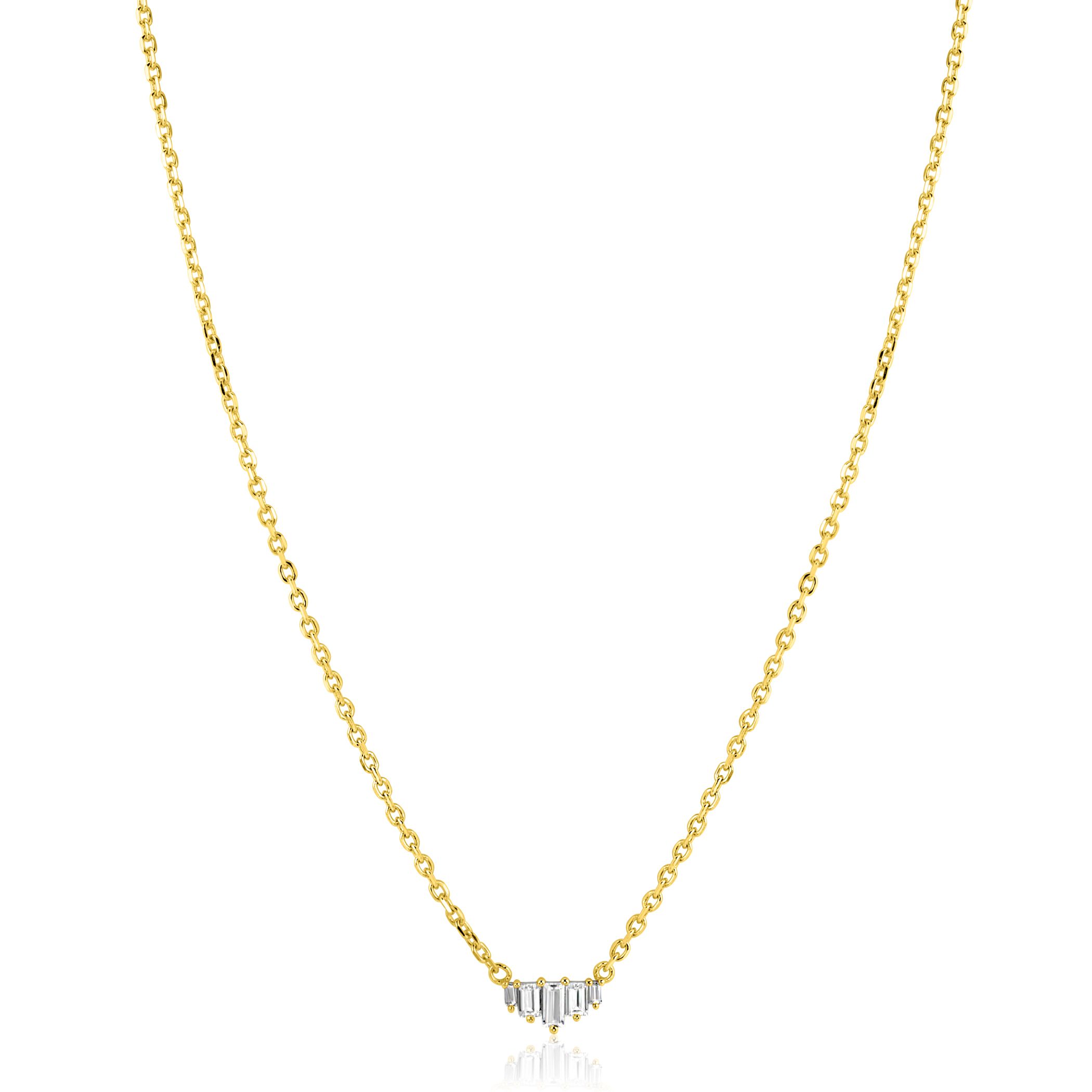 ZINZI zlv. collier gg.verg. met 5 baq.zirc.aflopend