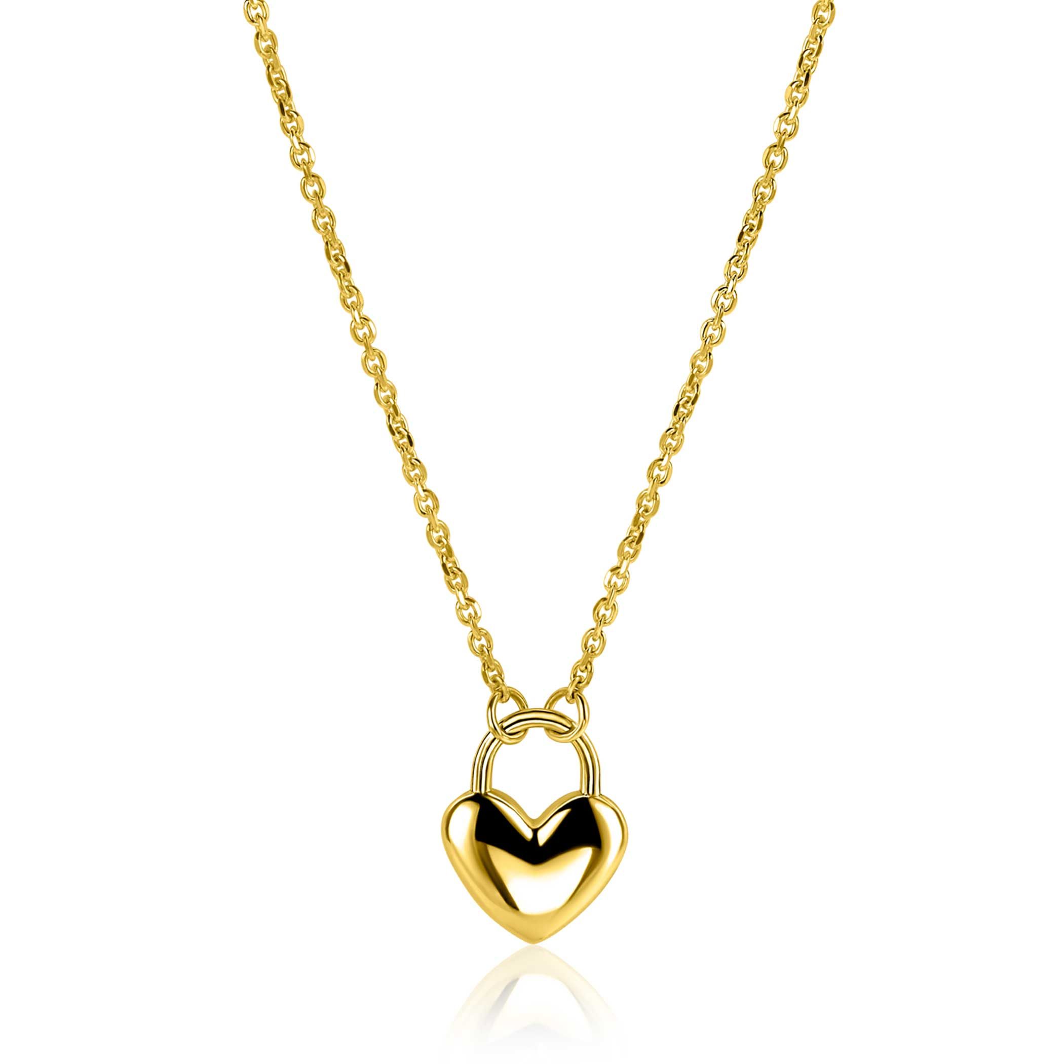 ZINZI gold plated silver link necklace with heart-shaped lock pendant 18mm wide 42-45 cm ZIC2673G