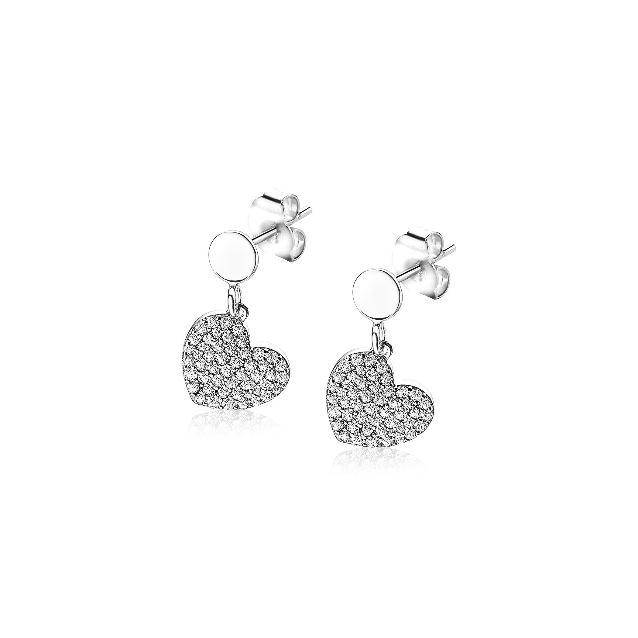 ZINZI Sterling Silver Earrings Dangling Heart White ZIO1696