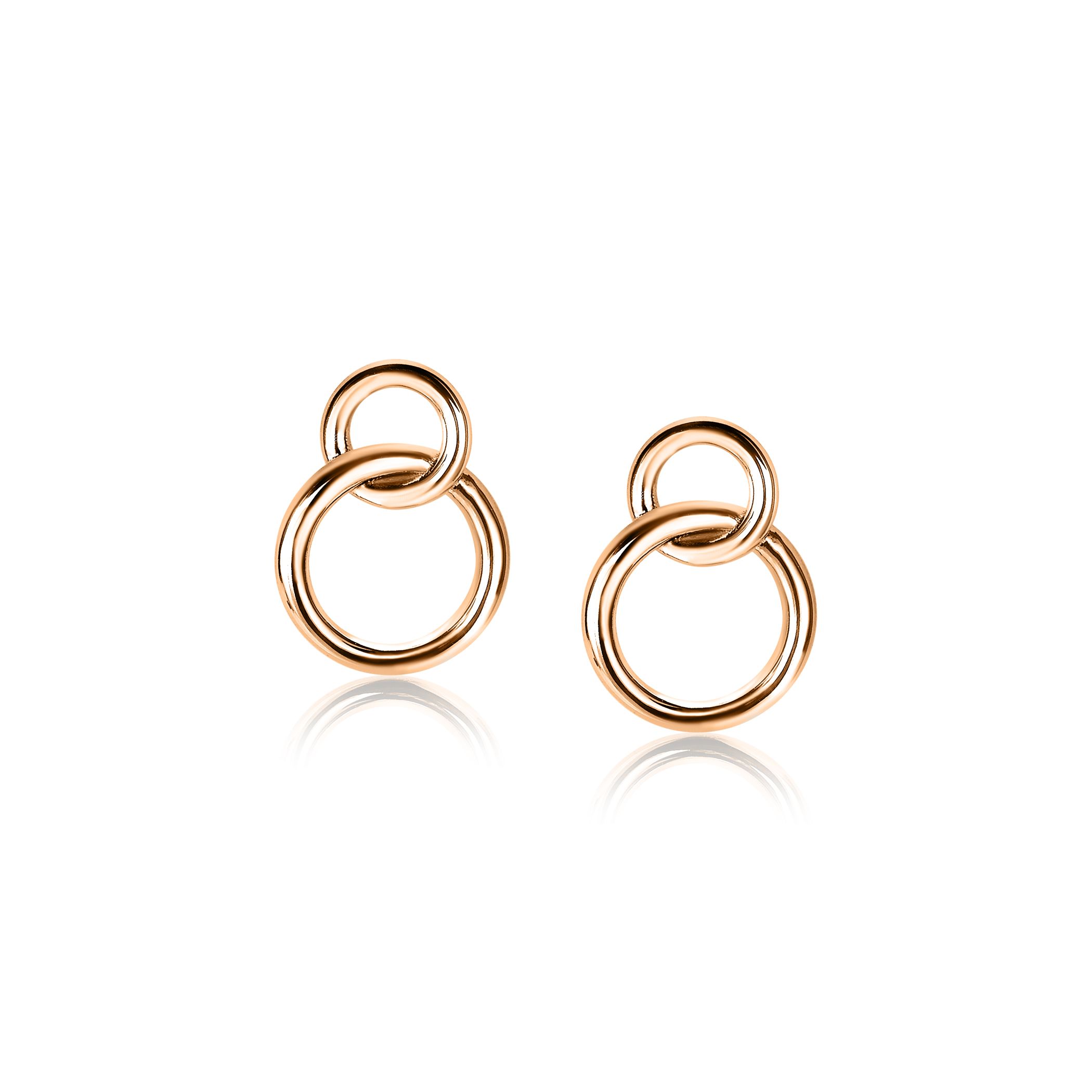 ZINZI Rose Gold Plated Sterling Silver Stud Earrings with 2 Connected Open Circles ZIO1278R