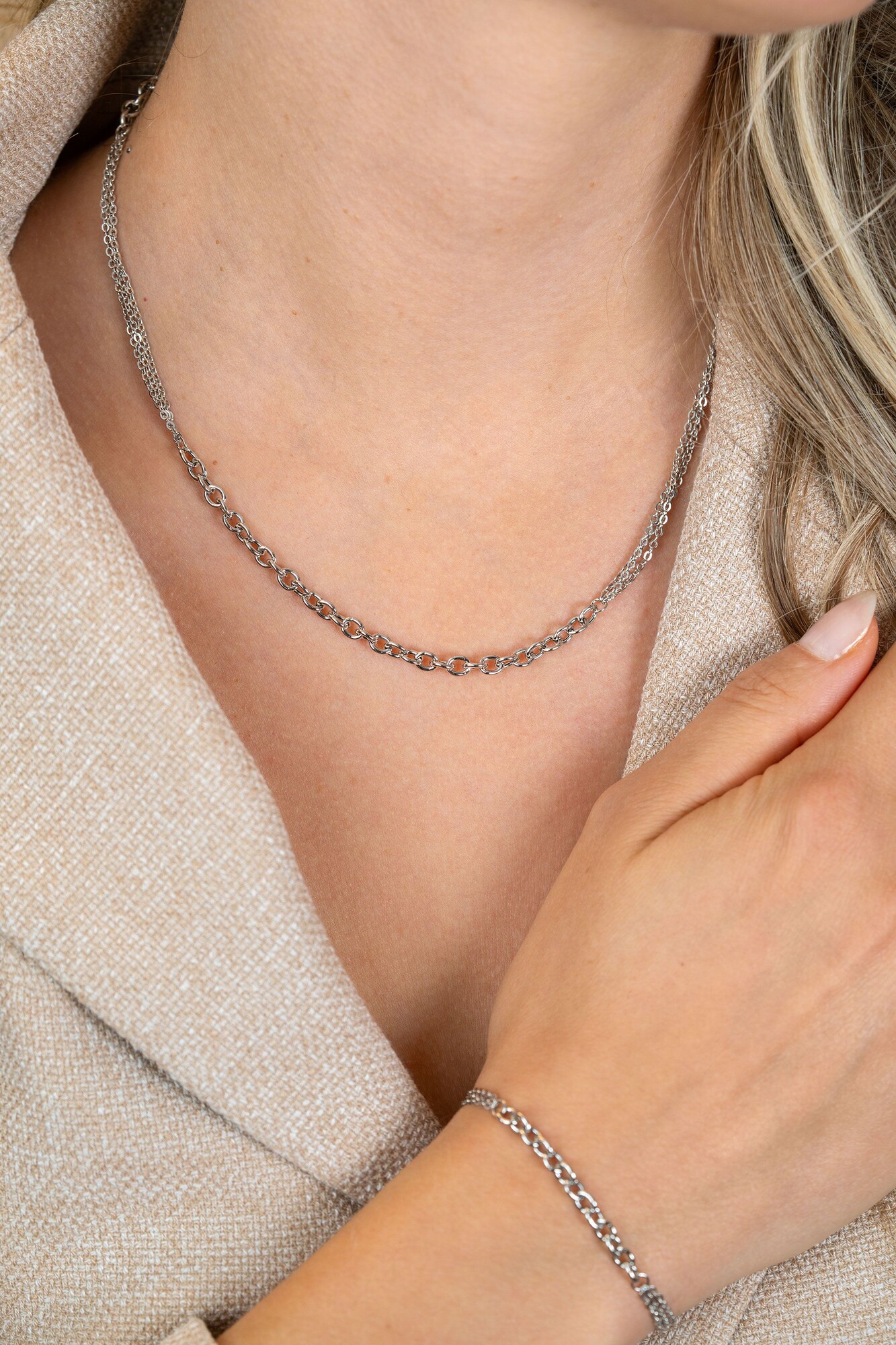 ZINZI zlv. collier multi look ovale schakels