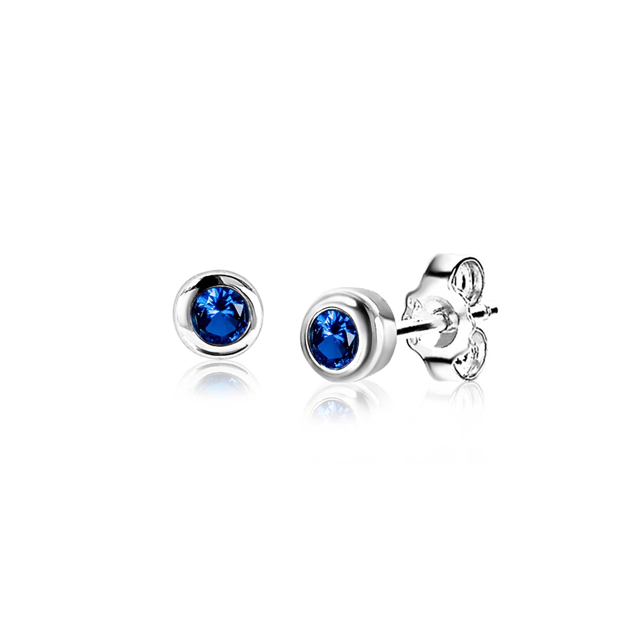 SEPTEMBER Stud Earrings 4mm Sterling Silver with Birthstone Blue Sapphire Zirconia