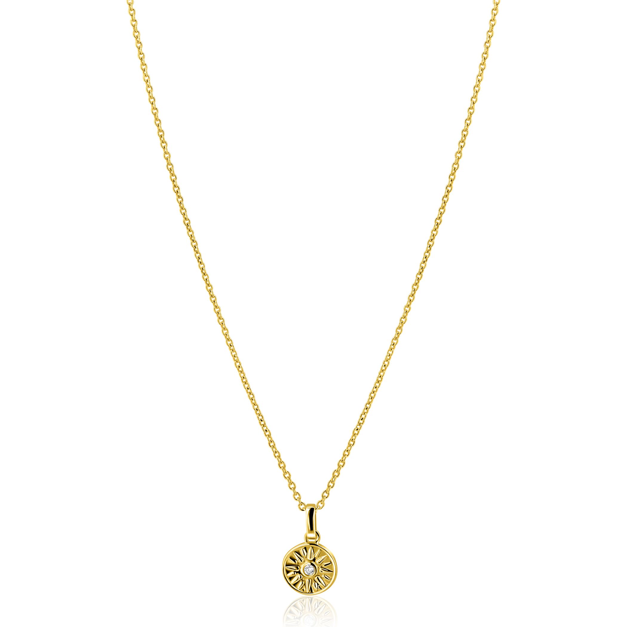 ZINZI zlv.collier gg.verg.met hanger rond zon en zirc.