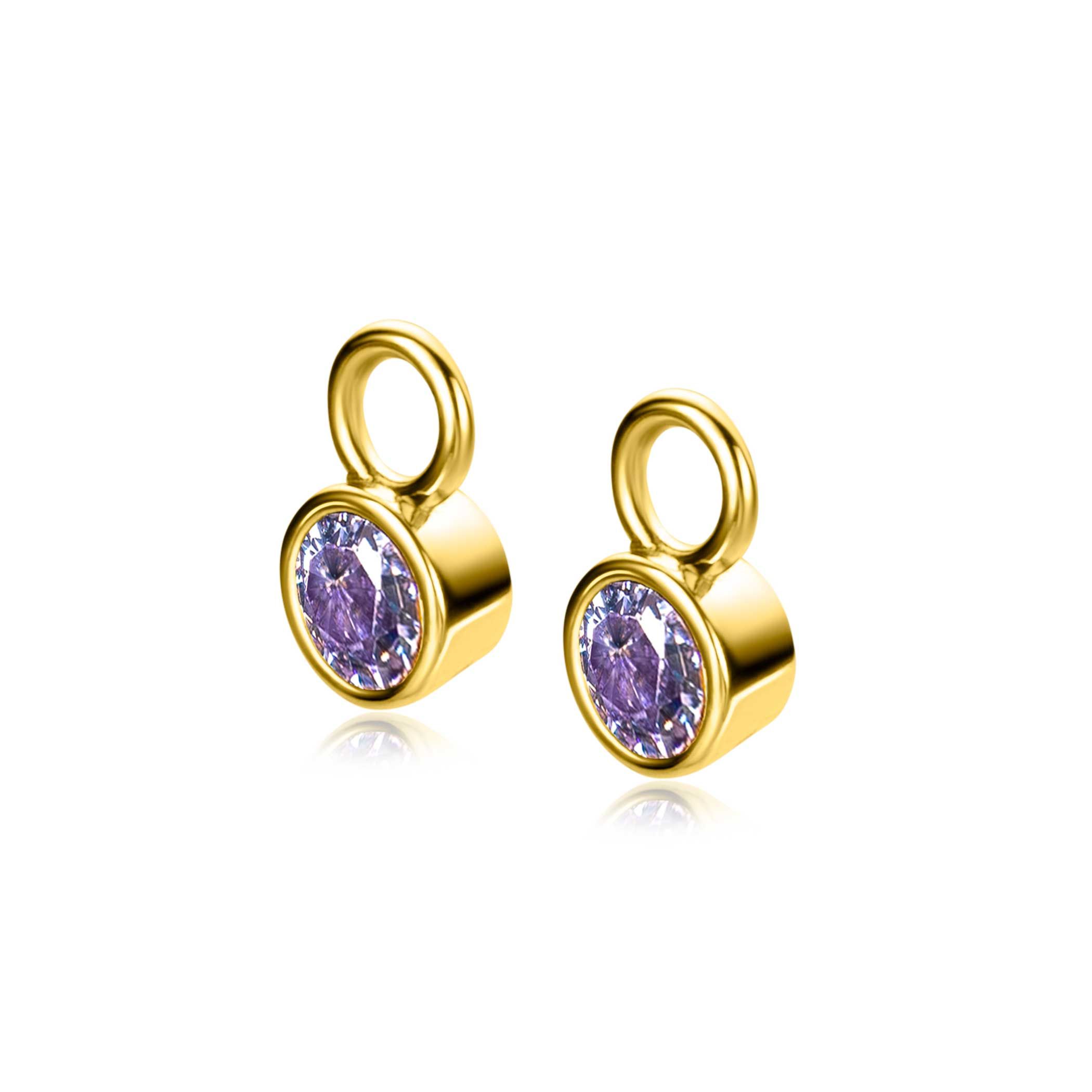 JUNE Earrings Pendants Gold Plated with Birthstone Light Purple Amethyst Zirconia (excl. hoop earrings)