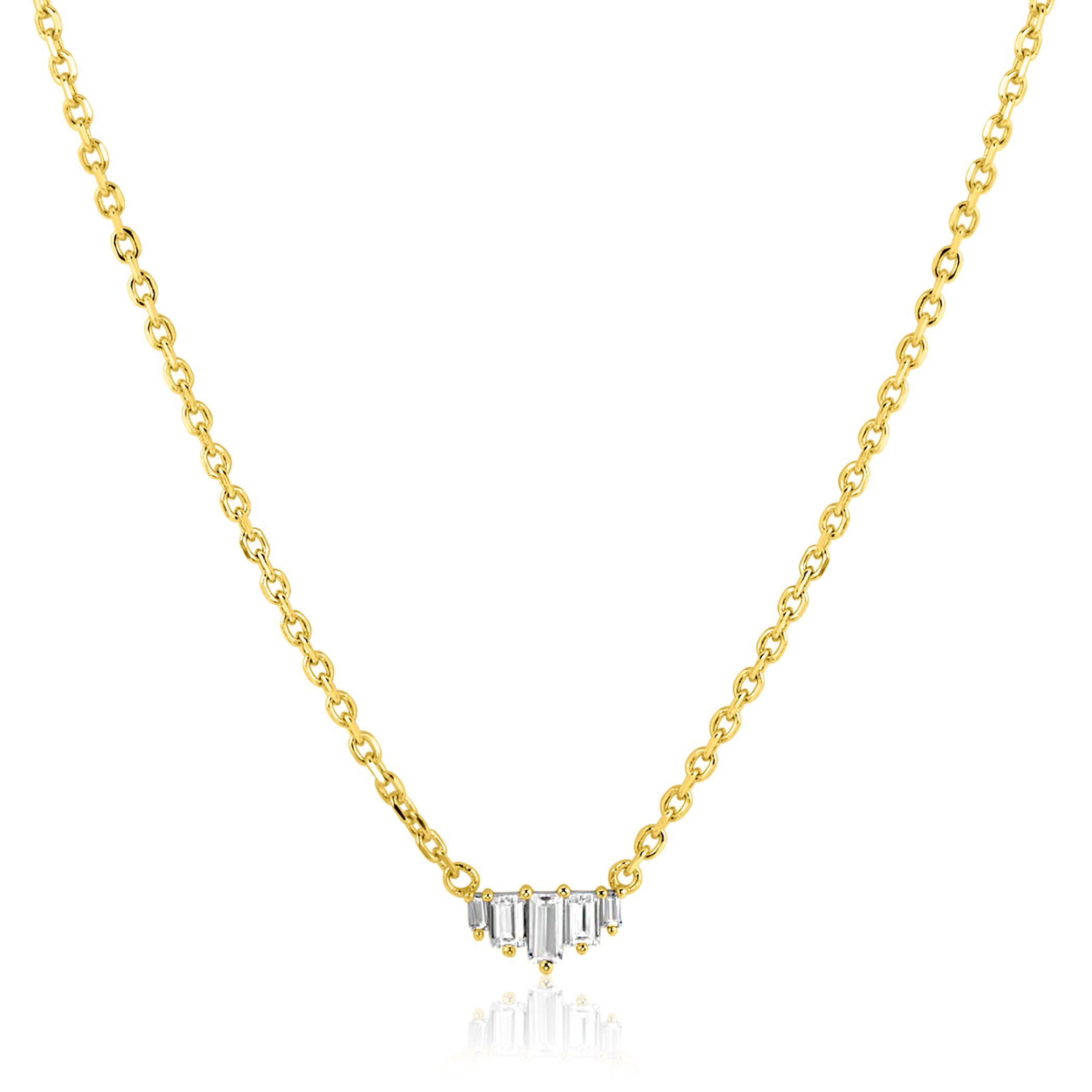 ZINZI zlv. collier gg.verg. met 5 baq.zirc.aflopend