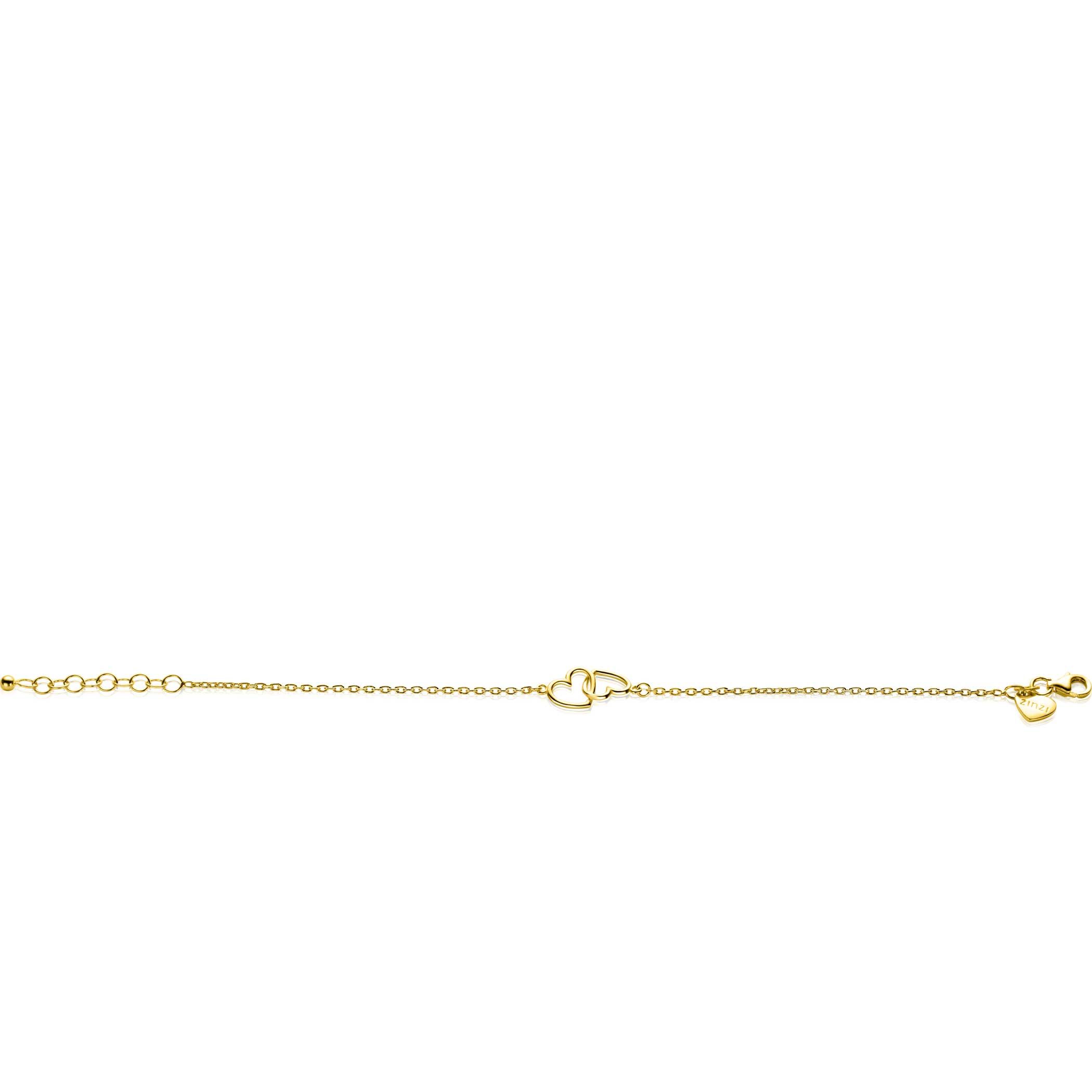 ZINZI Gold Plated Sterling Silver Bracelet with 2 Connected Hearts 16,5-19,5cm ZIA2513G