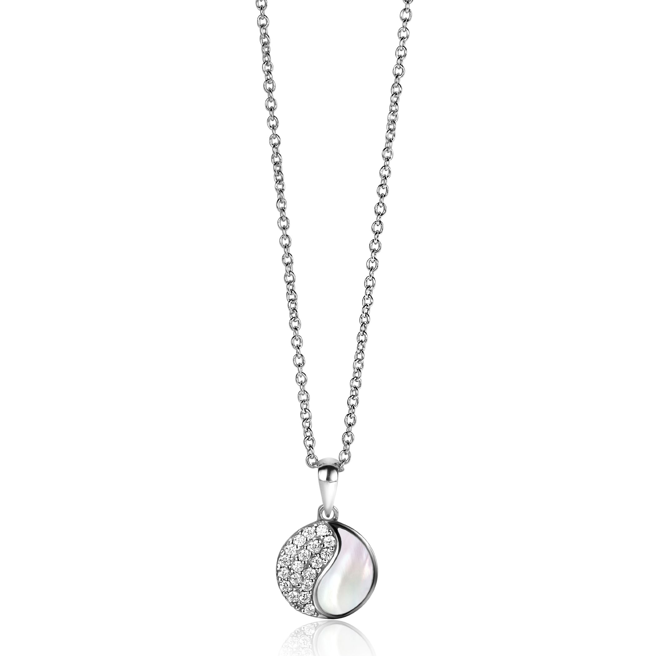 18mm ZINZI Sterling Silver Yin Yang Pendant Round Set with Mother-of-Pearl and White Zirconias ZIH2423 (excl. necklace)