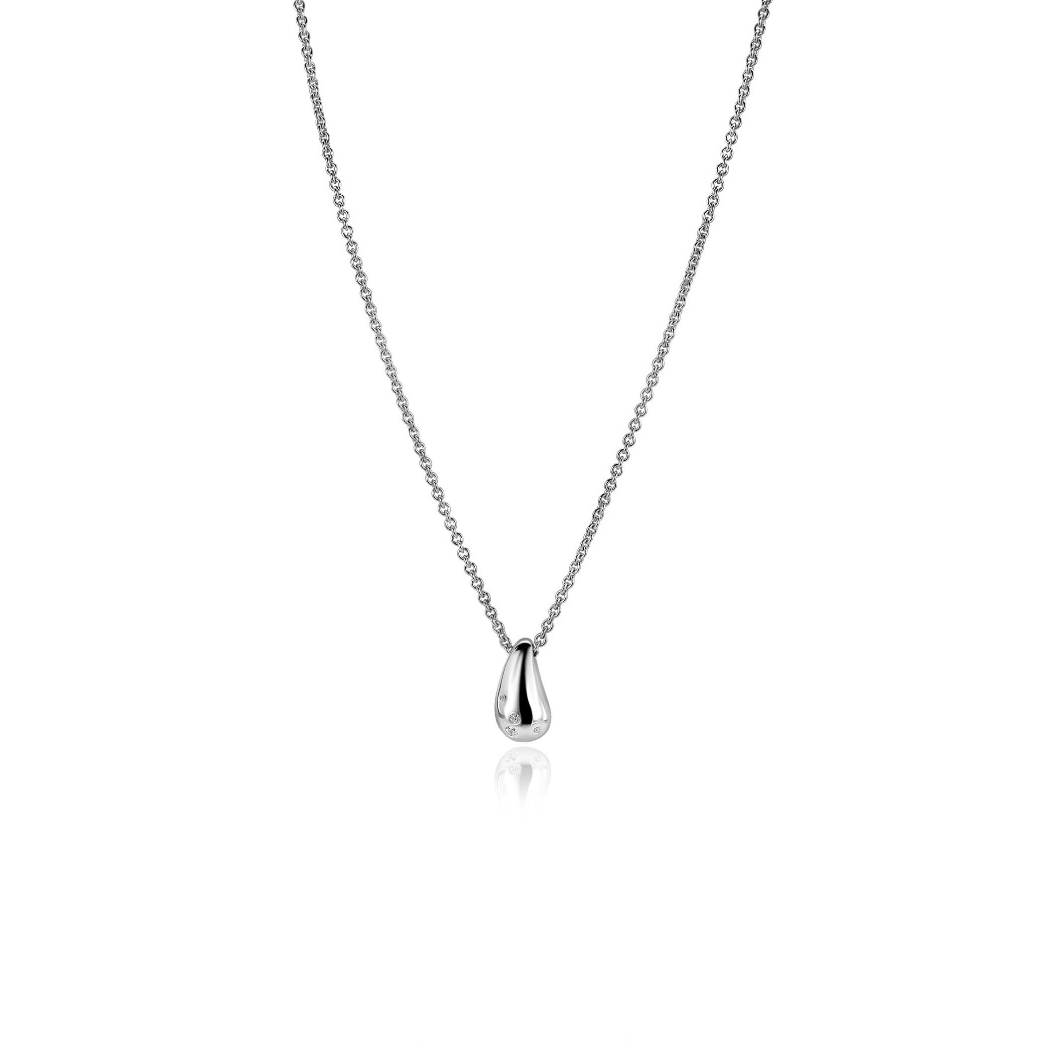 ZINZI silver link necklace with teardrop-shaped pendant (15mm) set with four white cubic zirconias 42-45 cm ZIC2655
