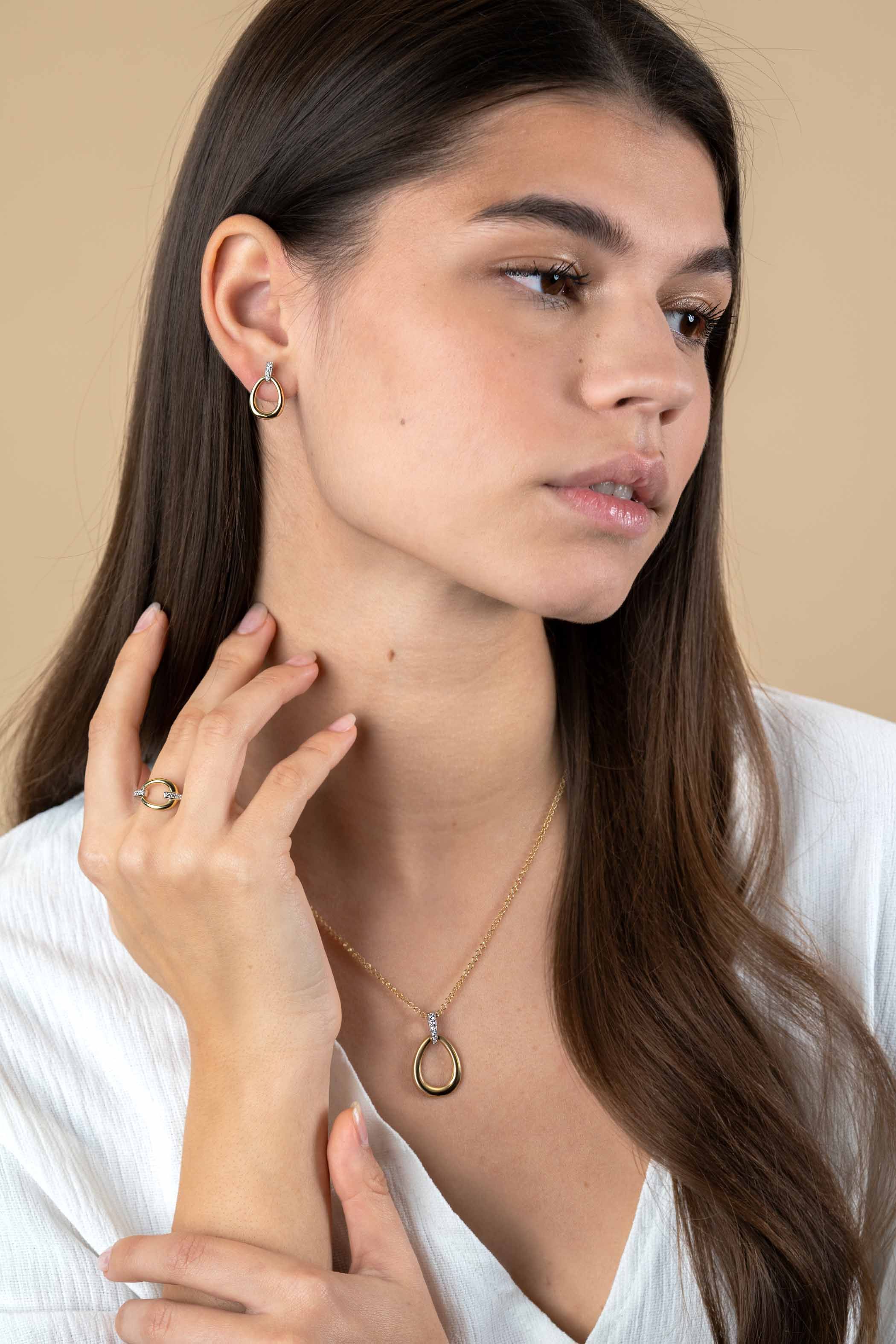 ZINZI Gold Plated Sterling Silver Ring Drop White ZIR1709Y