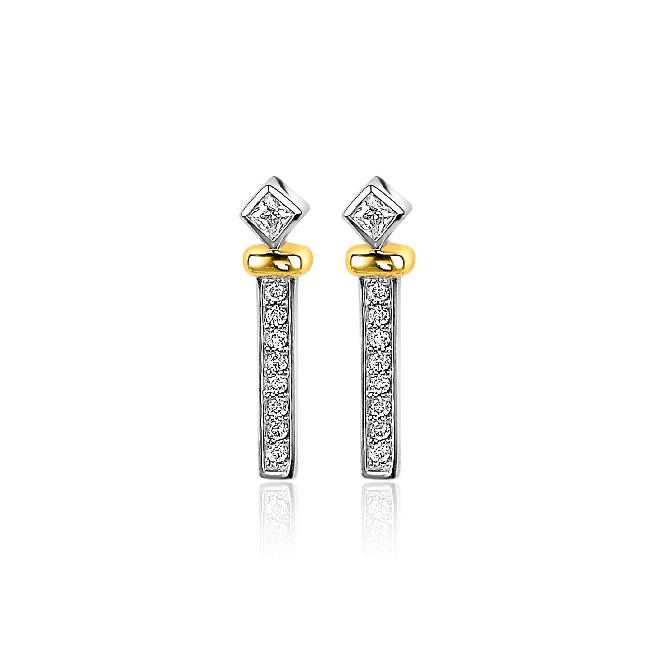 18mm ZINZI Sterling Silver Bicolor Earrings Bar White Zirconias ZIO2121