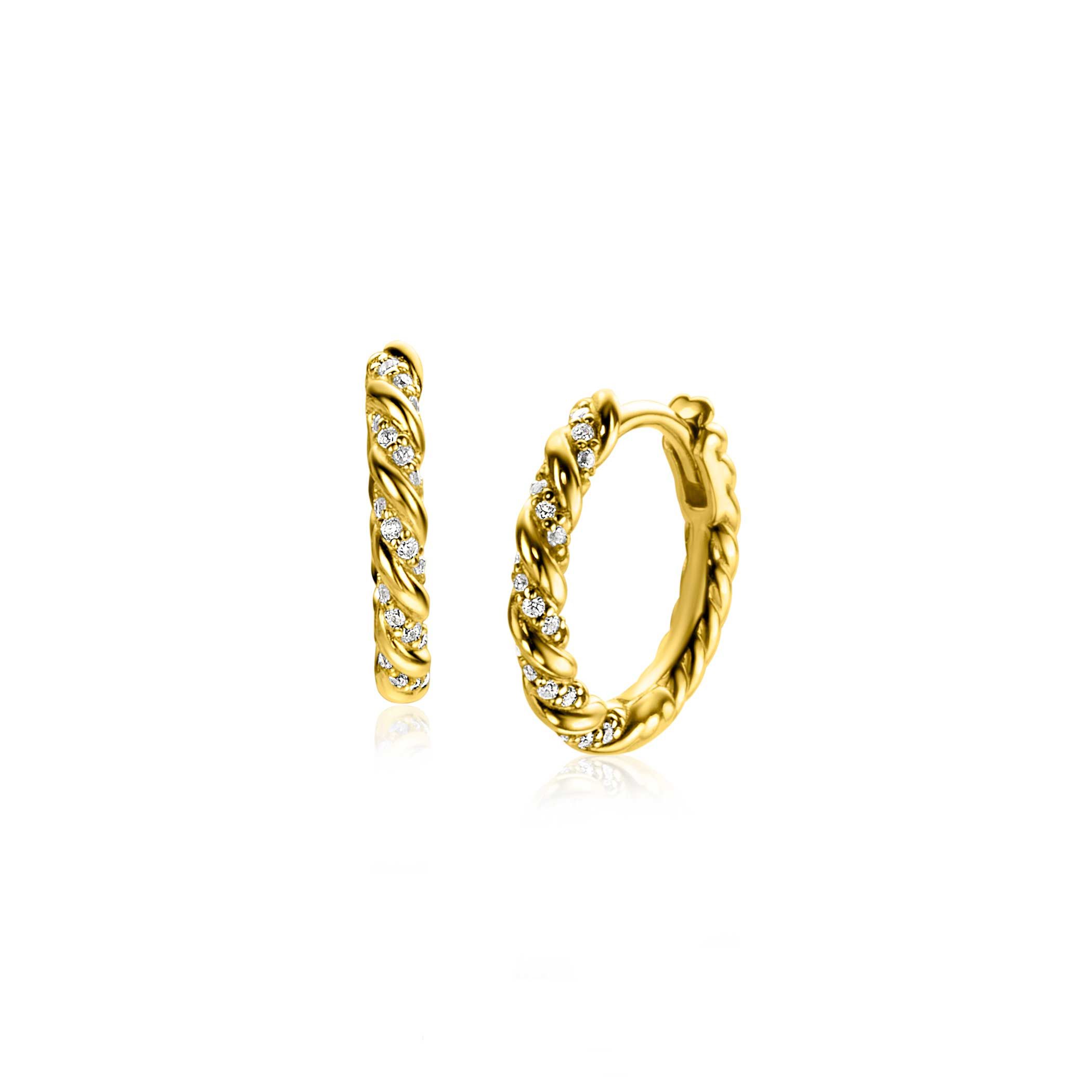 15mm ZINZI Gold Plated Sterling Silver Hoop Earrings Twist 15x2mm White Zirconias ZIO2320Y