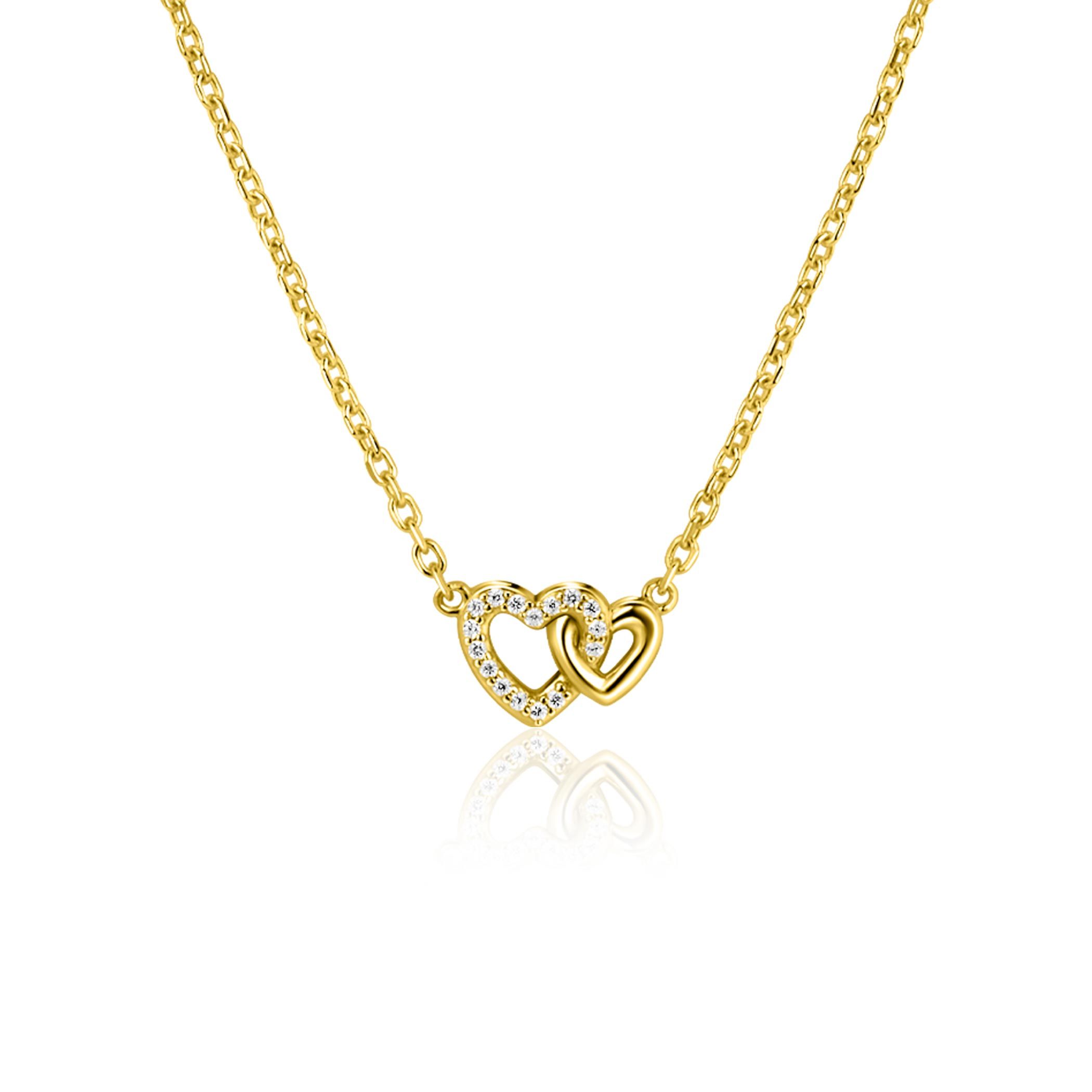ZINZI zlv. collier gg.verg.2 hartjes verbonden 1x zirc.
