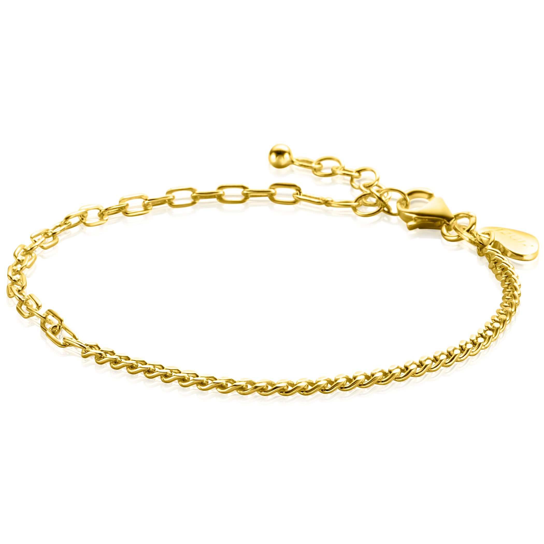 ZINZI Gold Plated Sterling Silver Multi-Chain Bracelet Curb and Paperclip Chain width 2,7mm ZIA2468G