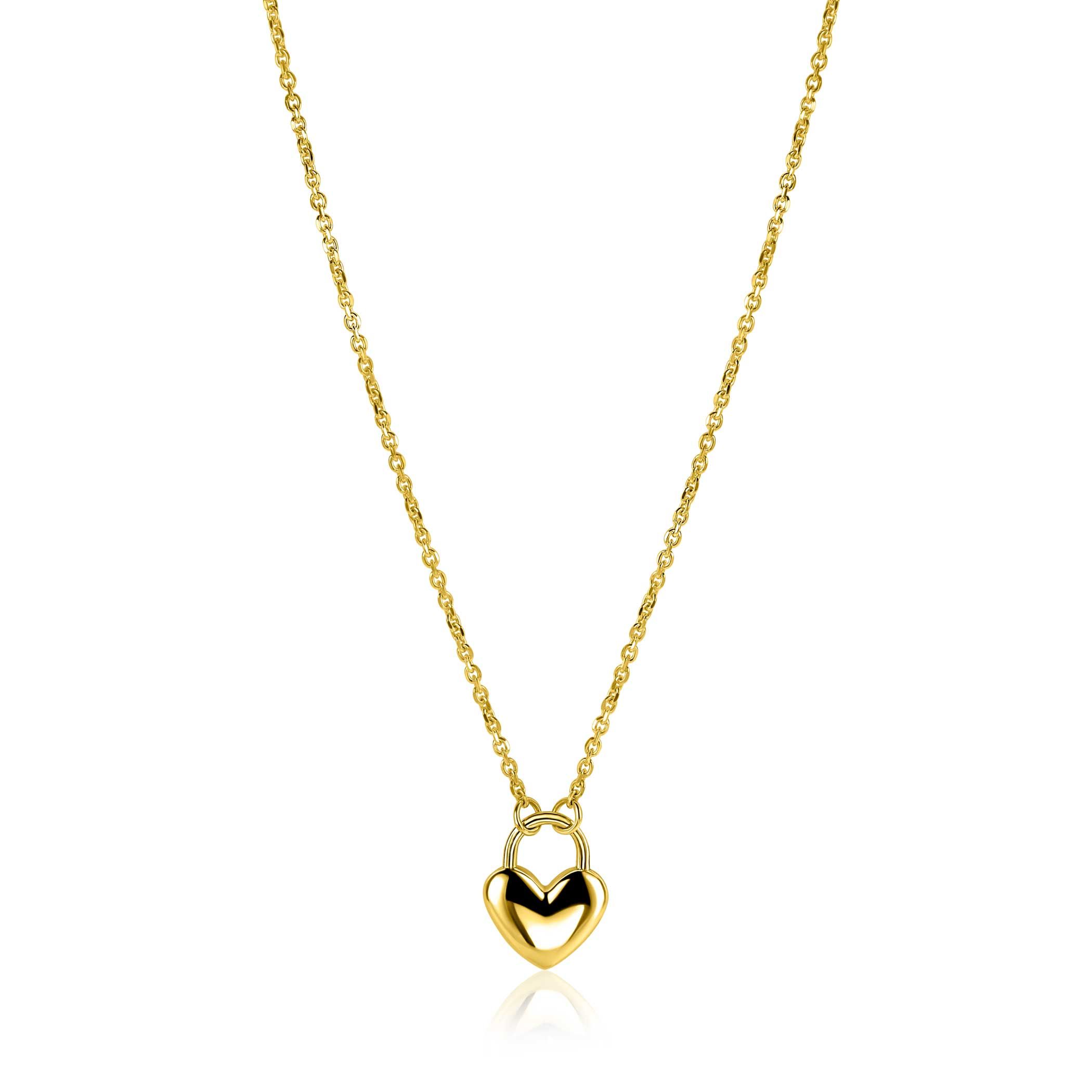 ZINZI gold plated silver link necklace with heart-shaped lock pendant 18mm wide 42-45 cm ZIC2673G