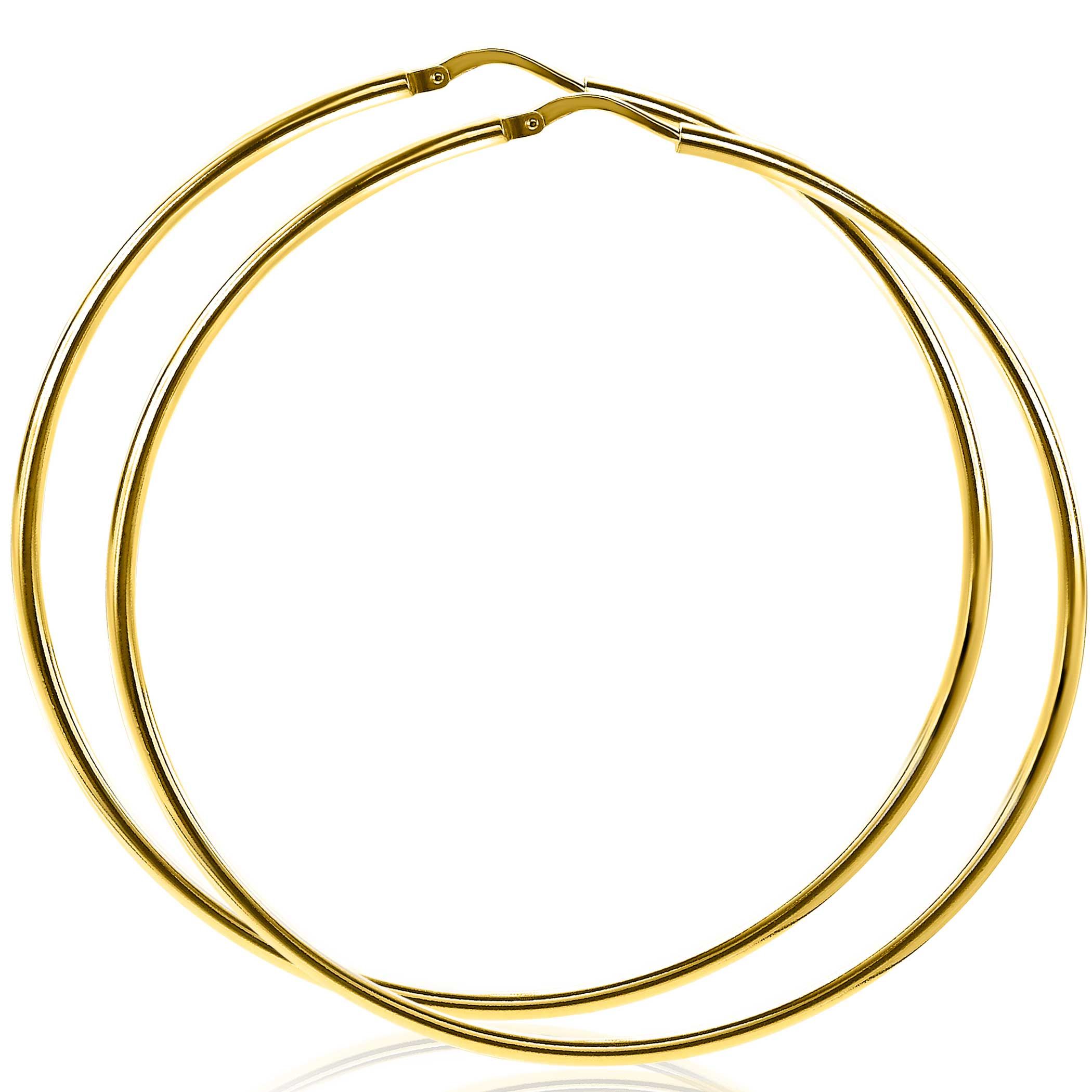 65mm ZINZI Gold Plated Sterling Silver Hoop Earrings 65x2mm ZIO438G