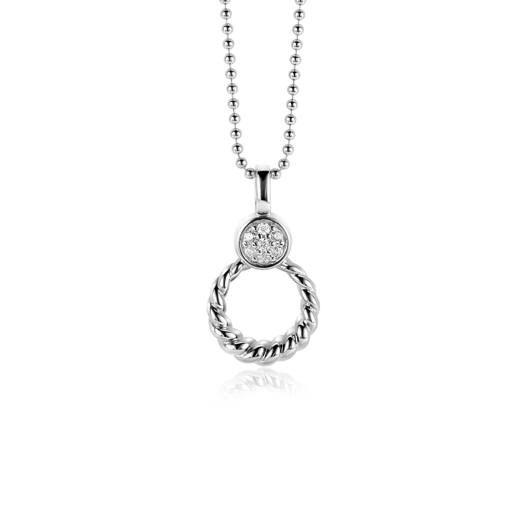 20mm ZINZI Sterling Silver Round Pendant Rope Design White Zirconias ZIH2390 (excl. necklace)