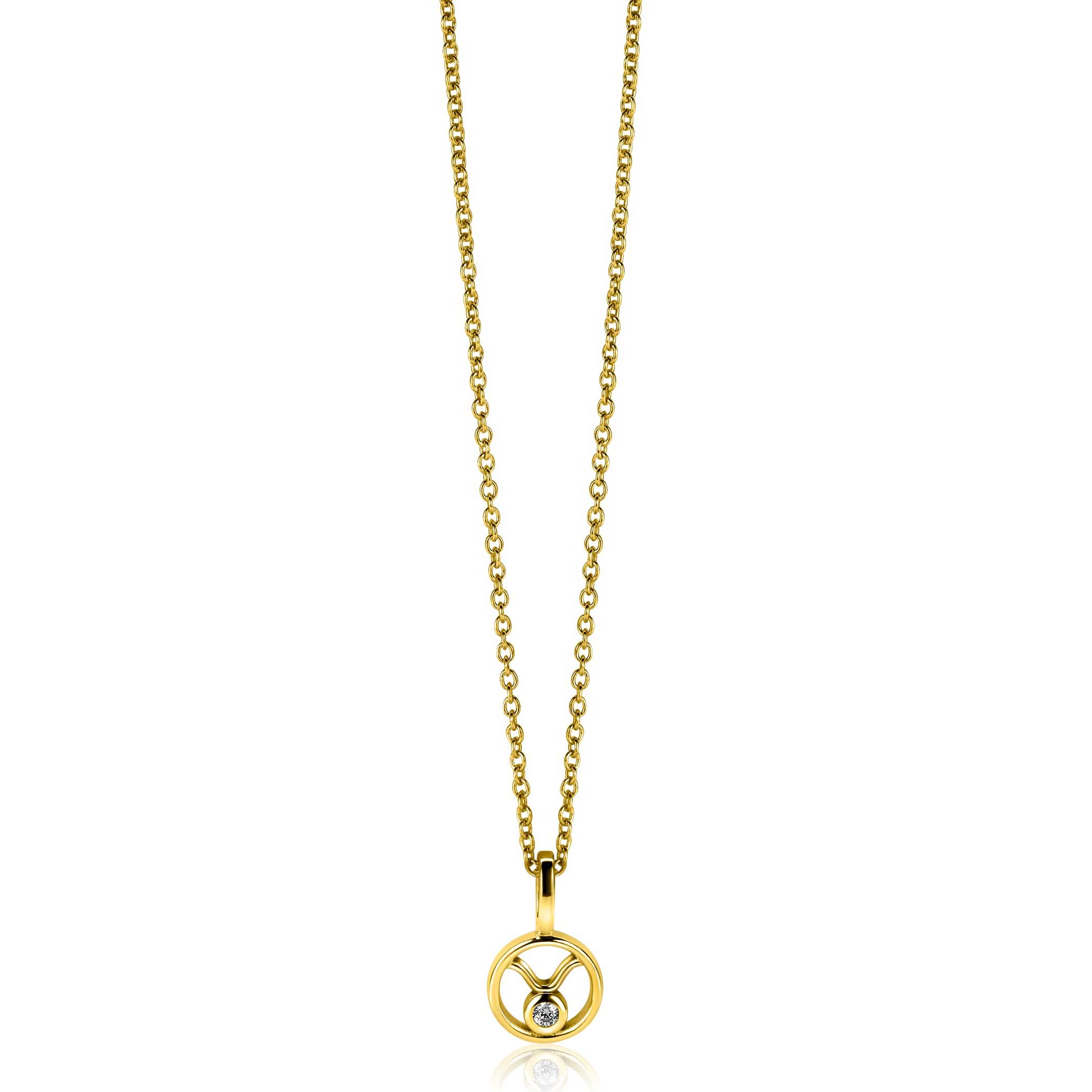 9mm ZINZI gold plated silver Taurus zodiac sign pendant set with white zirconias ZIHY-STI (without necklace)
