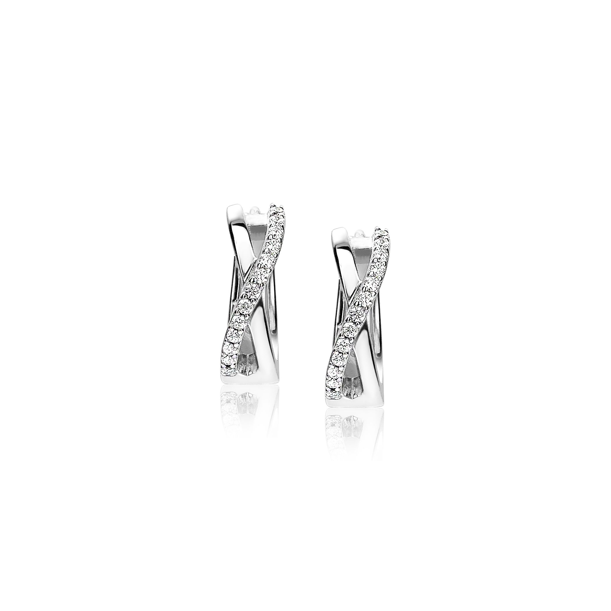 15mm ZINZI Sterling Silver Hoop Earrings Crossover Shiny White 15x5mm ZIO1569