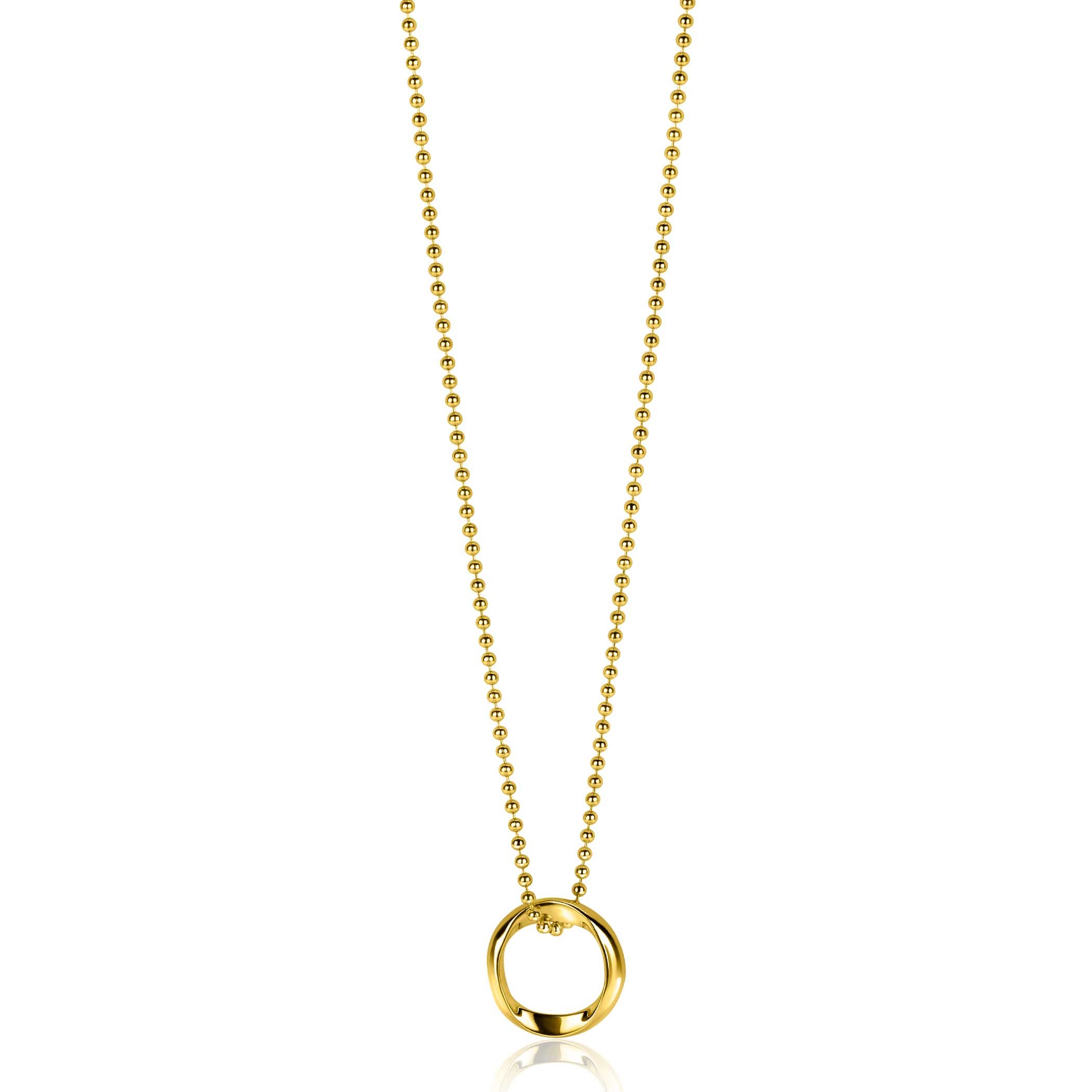 ZINZI gold plated silver bead necklace with smooth pendant in round organic shape 45-48cm ZIC2611G