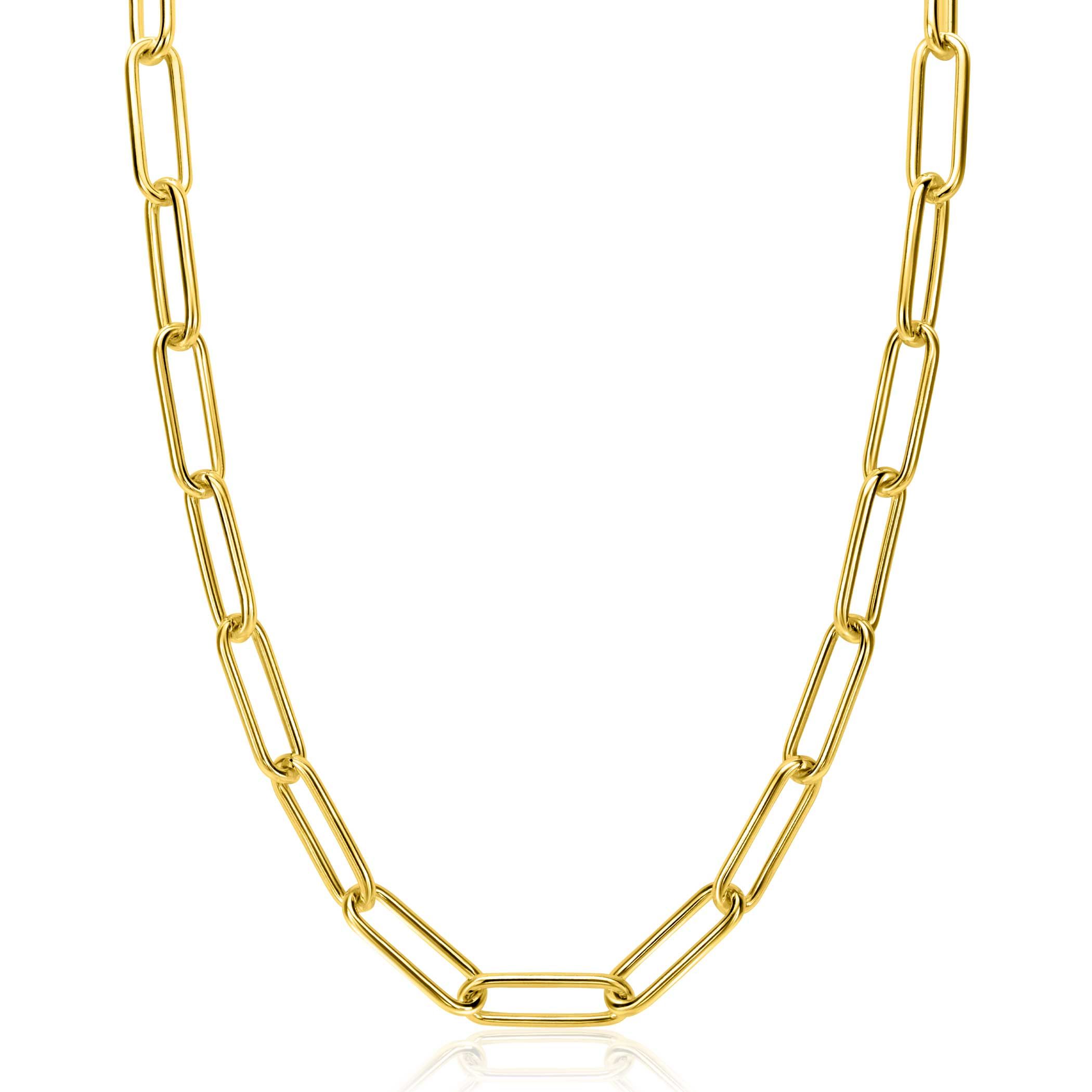 ZINZI Gold Plated Sterling Silver Paperclip Chain Necklace length chain 7mm 45cm ZIC2533G