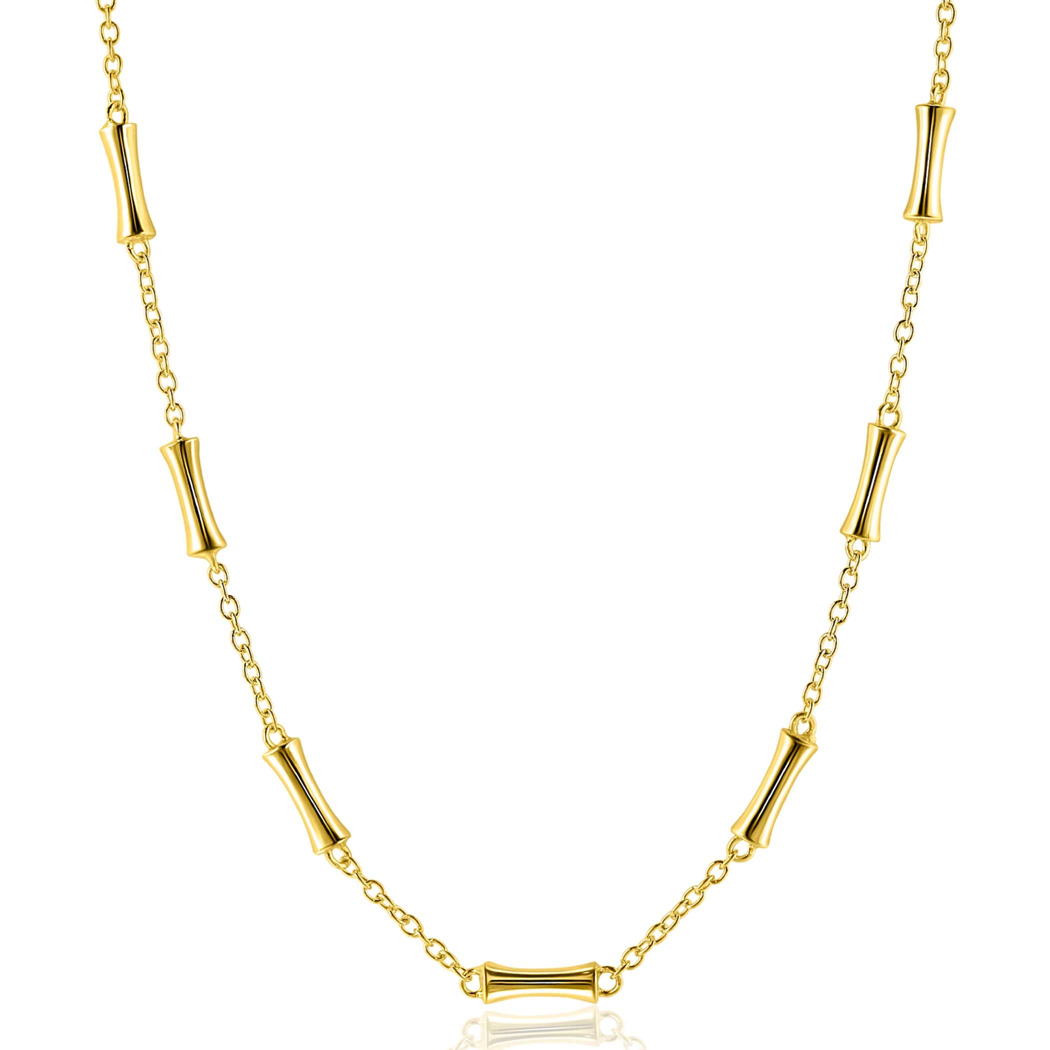 ZINZI gold plated silver link necklace with seven smooth bamboo shapes 40-45cm ZIC2577G
