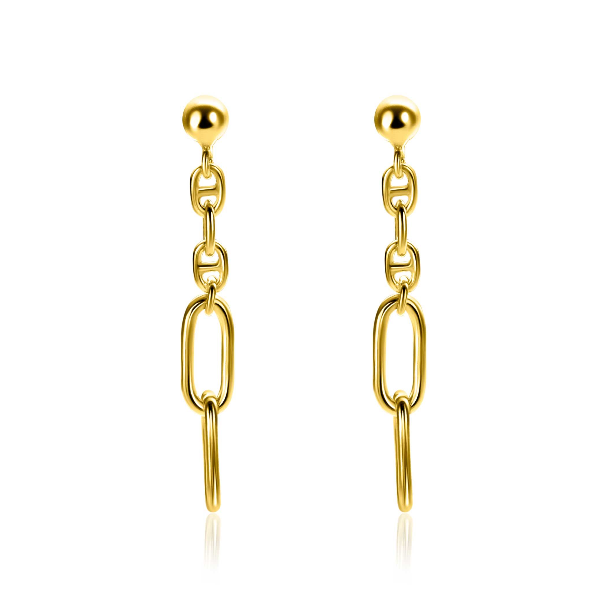 35mm ZINZI Gold Plated Sterling Silver Stud Earrings with Marine Chain and 2 Oval Chains ZIO2413G