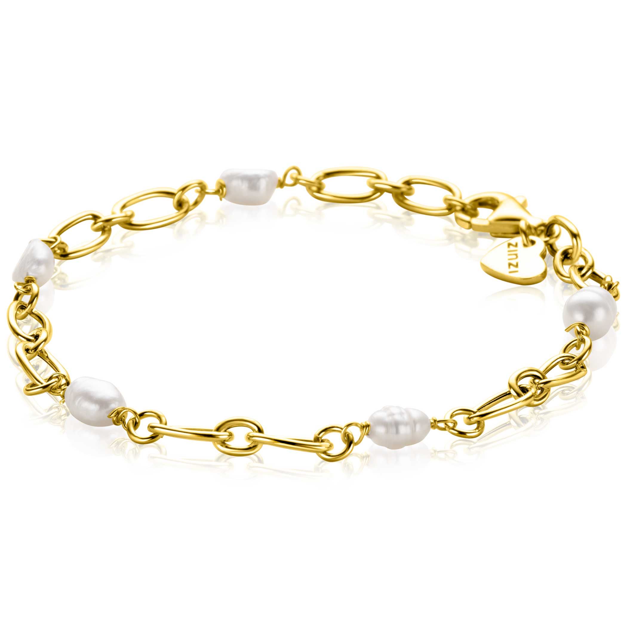 ZINZI gold-plated silver link bracelet with naturally shaped freshwater pearls, 19cm, ZIA-BF112G