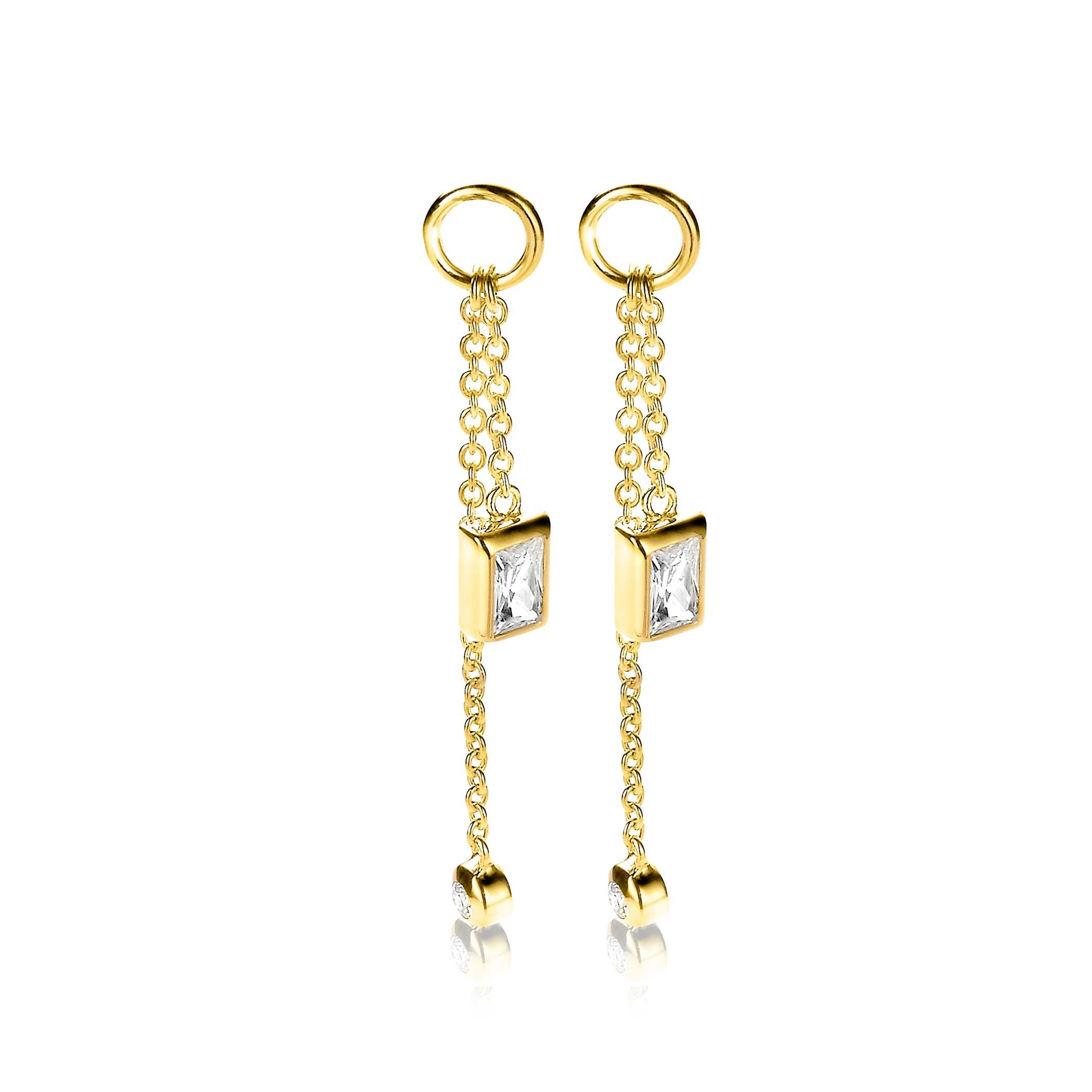 38mm ZINZI Gold Plated Sterling Silver Earrings Pendants Small Chain with White Zirconias ZICH2022Y (excl. hoop earrings)