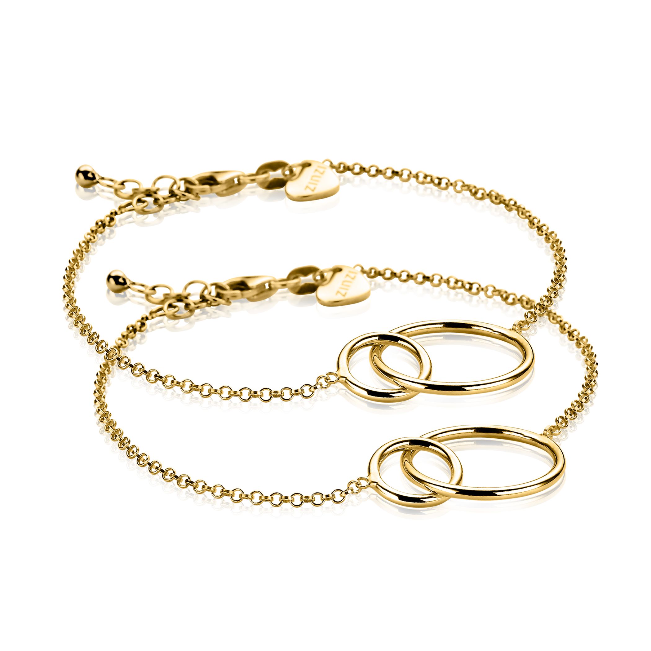 ZINZI Set of 2 Gold Plated Sterling Silver Bracelets with two Connected Circles 16-19cm ZIA1278G-SET