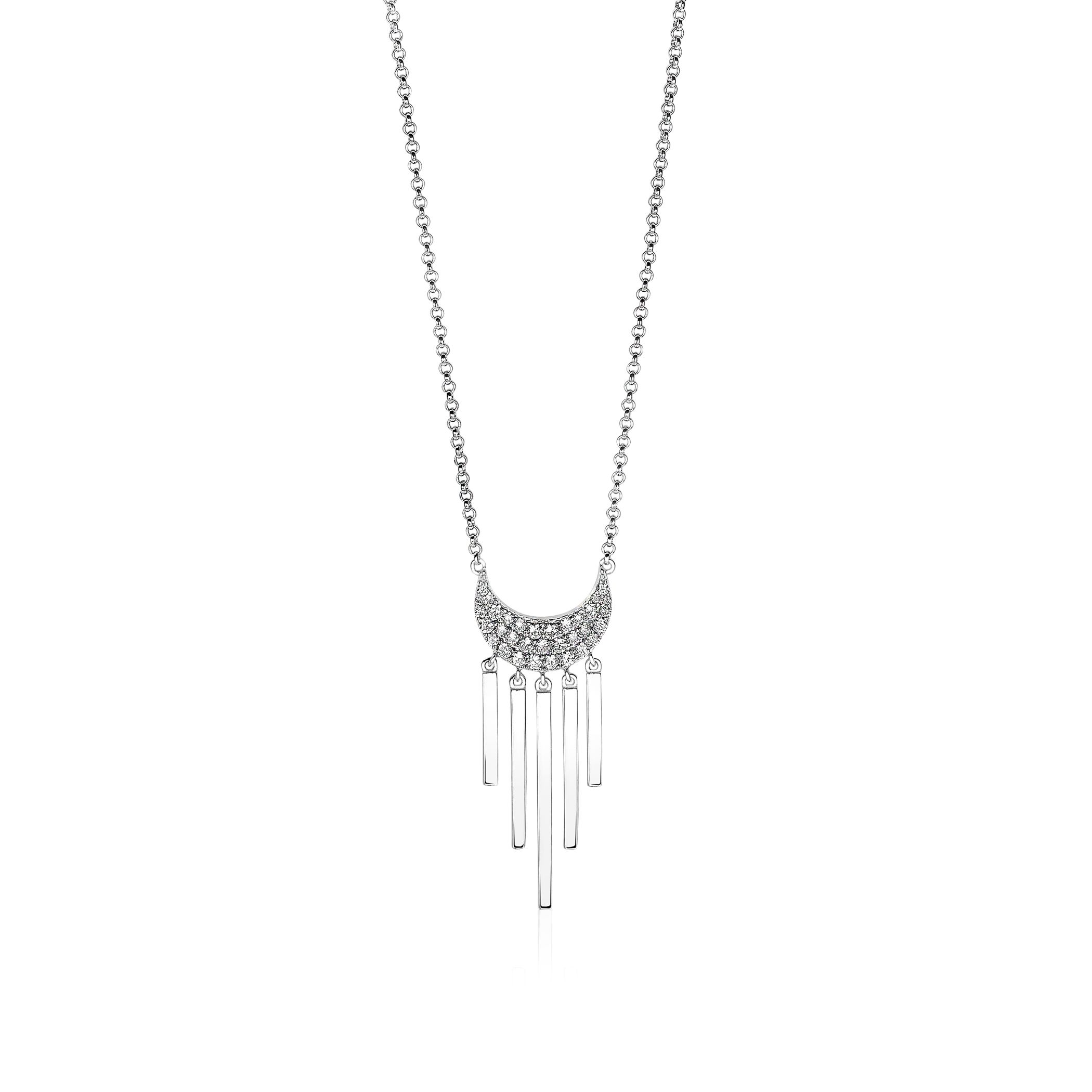 ZINZI Sterling Silver Necklace Crescent Moon Moon with White Zirconias and Shiny Bars 40-45cm ZIC1579