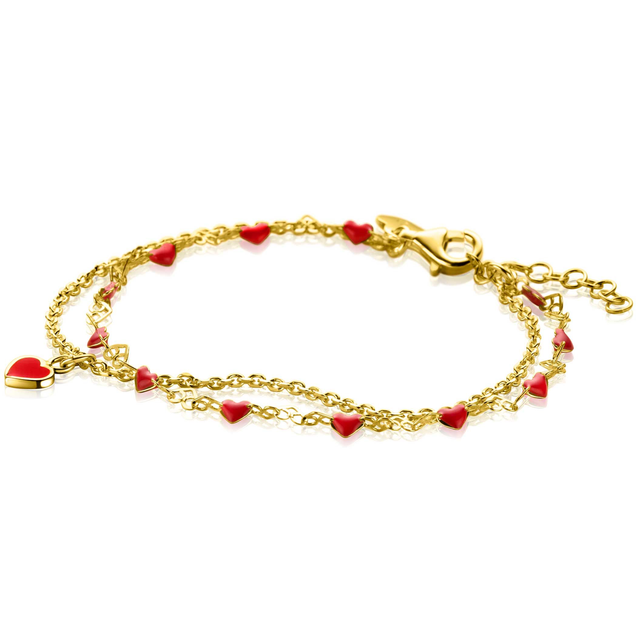 ZINZI gold-plated silver multi-look bracelet with red enamel hearts, 17-20cm, ZIA-BF101