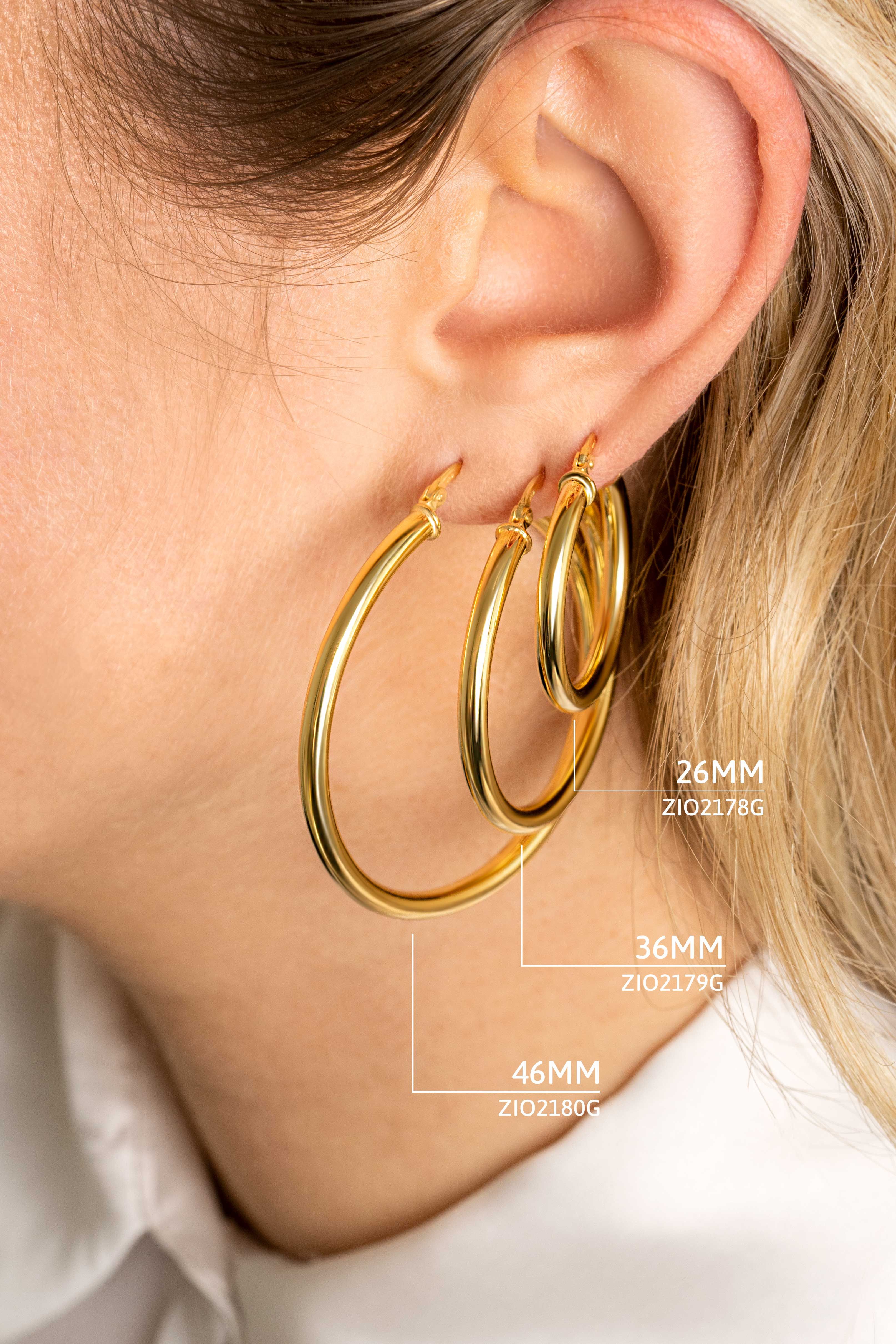 26mm ZINZI Gold Plated Sterling Silver Hoop Earrings 26x3mm ZIO2178G