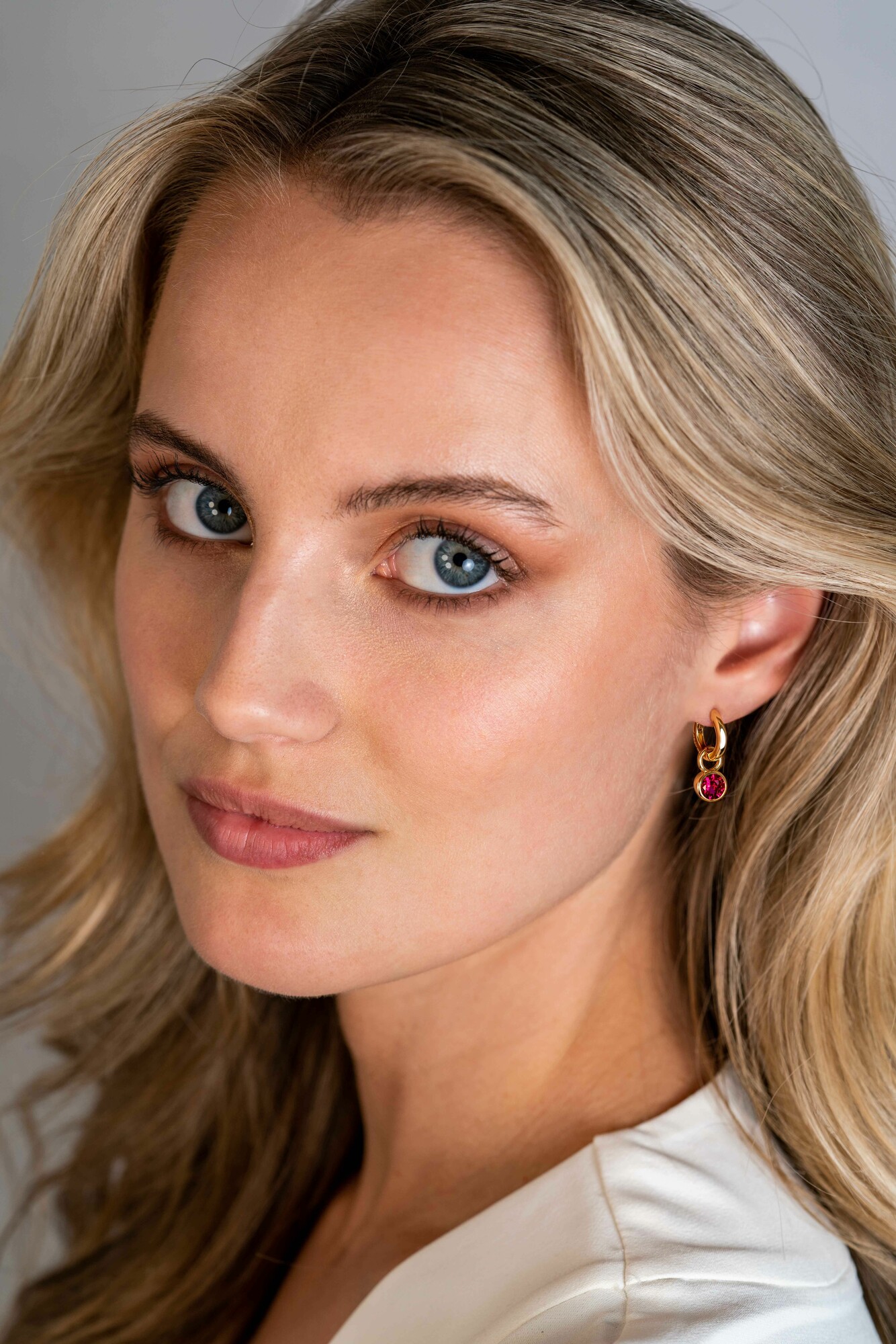 JULY Earrings Pendants Gold Plated with Birthstone Red Ruby Zirconia (excl. hoop earrings)