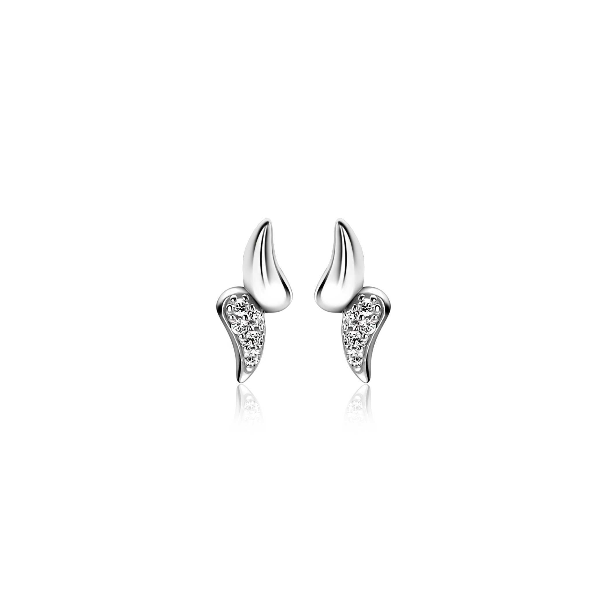 12mm ZINZI silver stud earrings with two teardrop shapes, set with white cubic zirconias ZIO2681